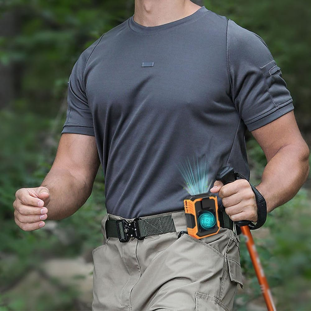 Portable Waist Fan, Cool Clip Fan under Shirt, Blue Collar Breeze, Outdoor Waist Fan Belt Clip Fan, Rechargeable Waist Mounted Electric Fan Wearable, Clip Fan for Travelin, with LED Light (Orange) image number 3