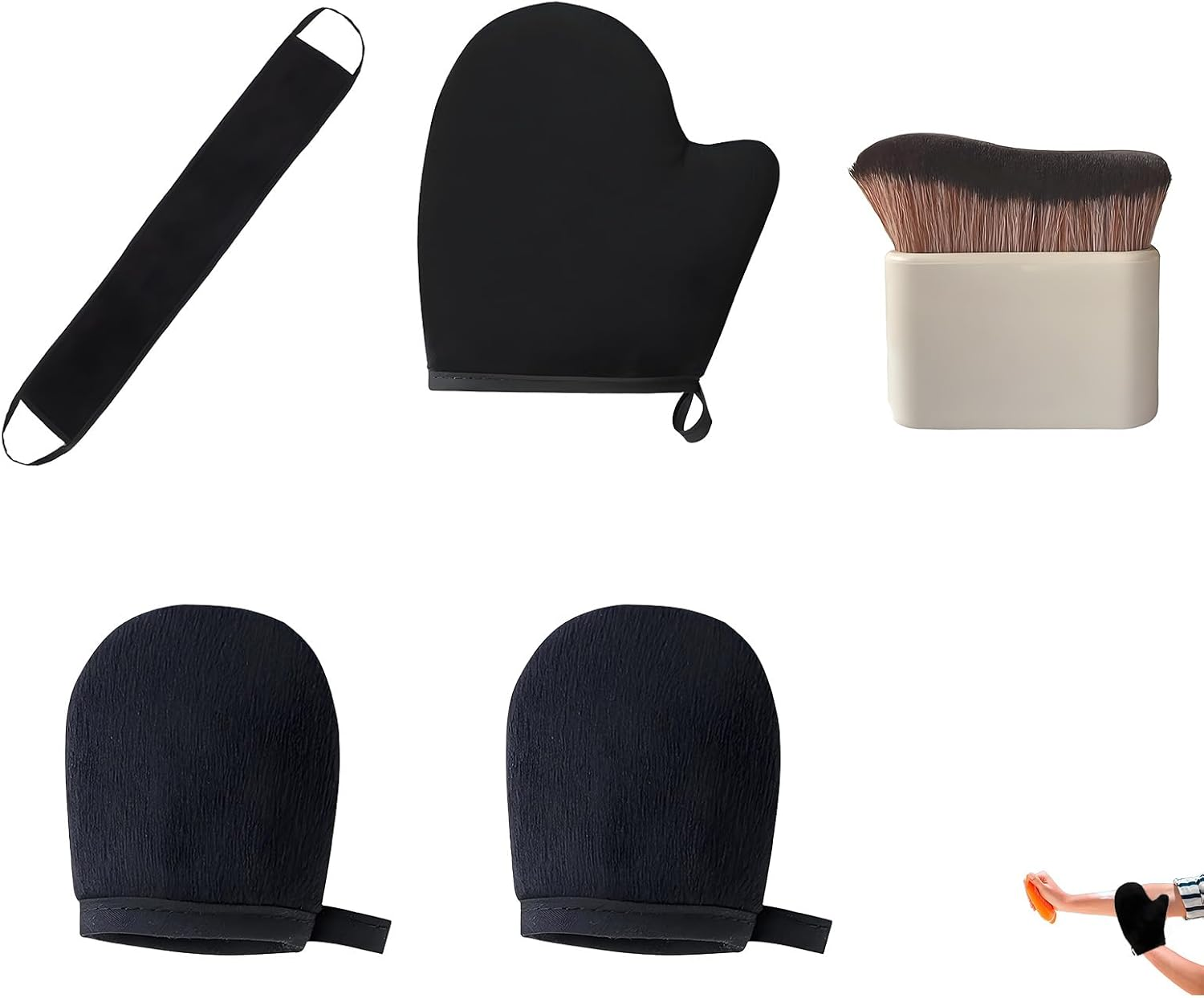 5 Pcs Self Tanning Mitt Set, Black Self Tan Mitt, Even Application for Back and Hard to Reach Areas Reusable Tanning Brush for Body Fake Tan Mitt for Applying on the Body image number 5