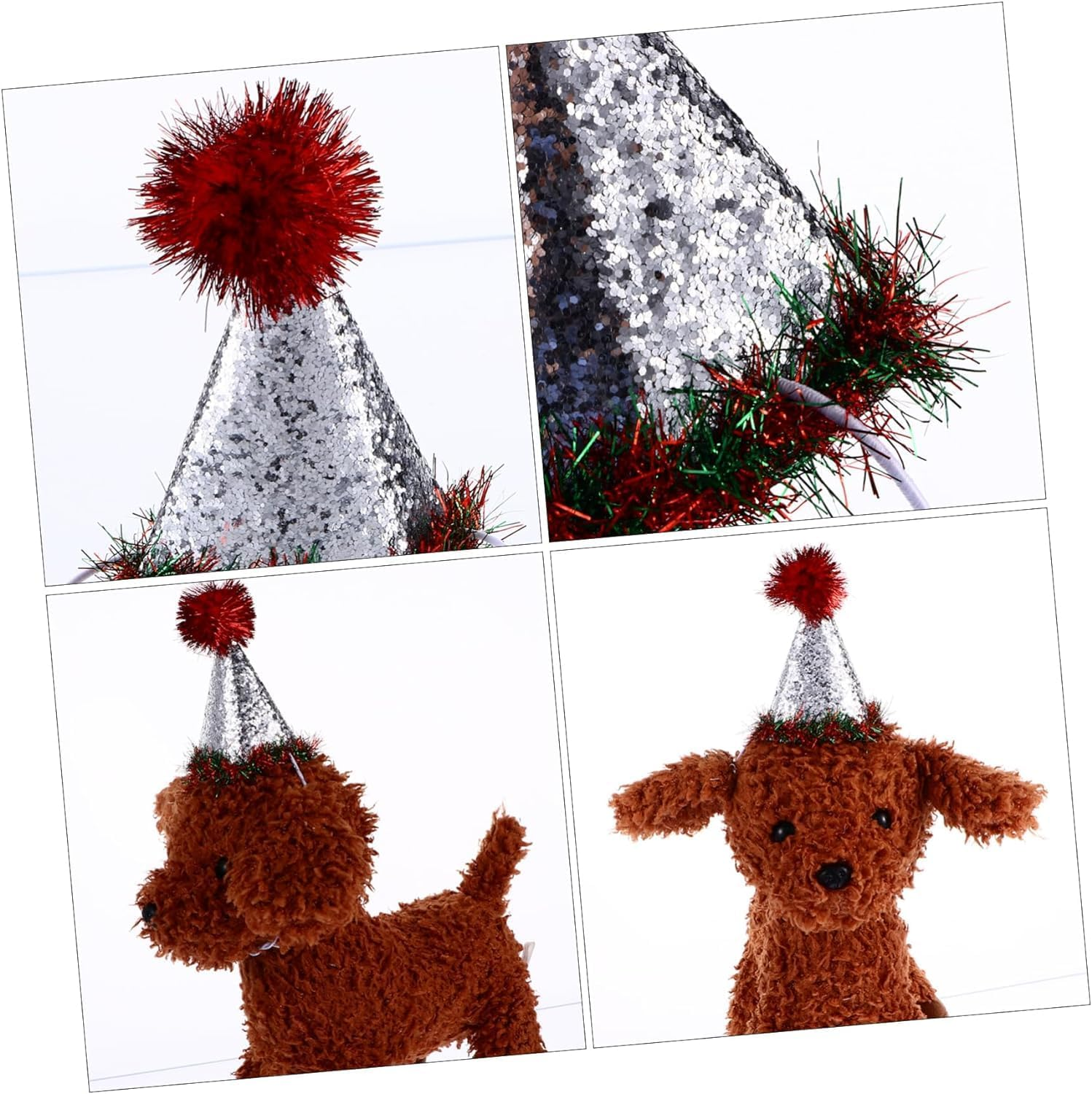 2Pcs Christmas Pet Hat Cat Christmas Headwear Cat Kitten Headband Hats Dogs Holiday Party Hat Sequin Xmas Hat Cat Christmas Hat Pet Birthday Photo Prop Polyester Bibs Santa Hat image number 4