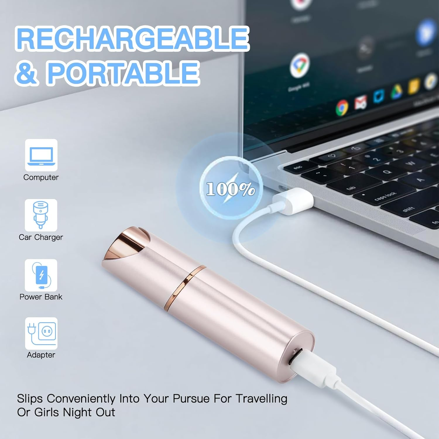 EDIMENS 2-In-1 Rechargeable Eyebrow Trimmer & Facial Hair Remover for Women - Painless Flawless Hair Removal with LED Light for Eyebrows, Lips, Nose & Body (Champagne) image number 2