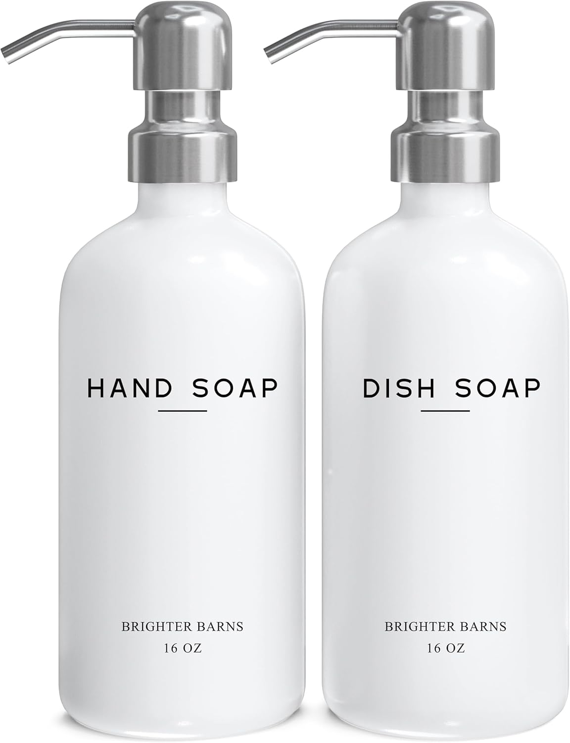 White Glass Hand and Dish Soap Dispenser Set by Brighter Barns - Modern Kitchen Soap Dispenser Set & Pump for Sink - Farmhouse Home Decor, Minimalist Kitchen Accessories (White) - Black Hd image number 3