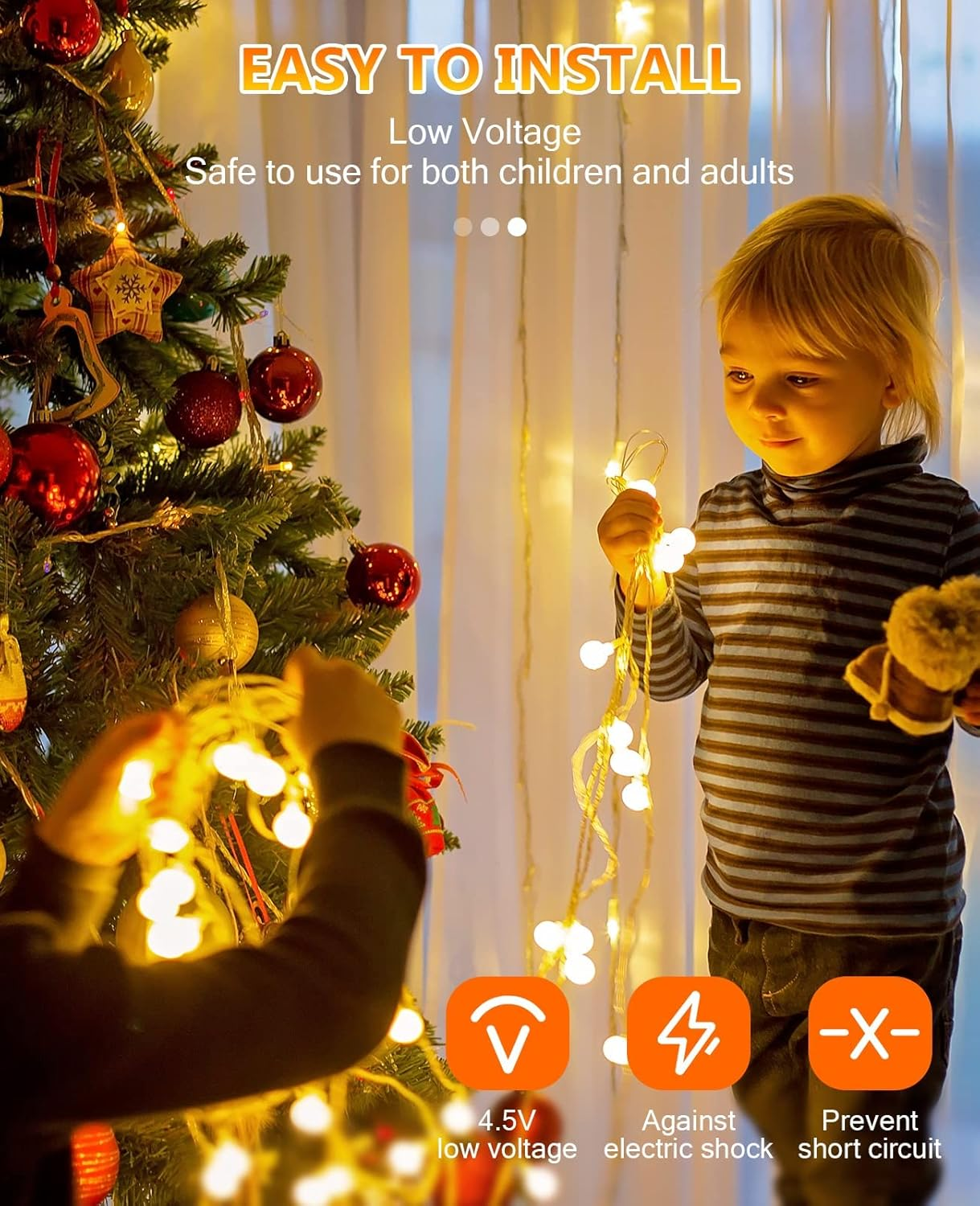 Beedove Globe Fairy Lights, 23FT 50 LED Battery Powered Ball String Lights 8 Modes Dimmable for Wedding Garden Christmas Tree Decor Indoor Outdoor Party Decor (Warm White) image number 5