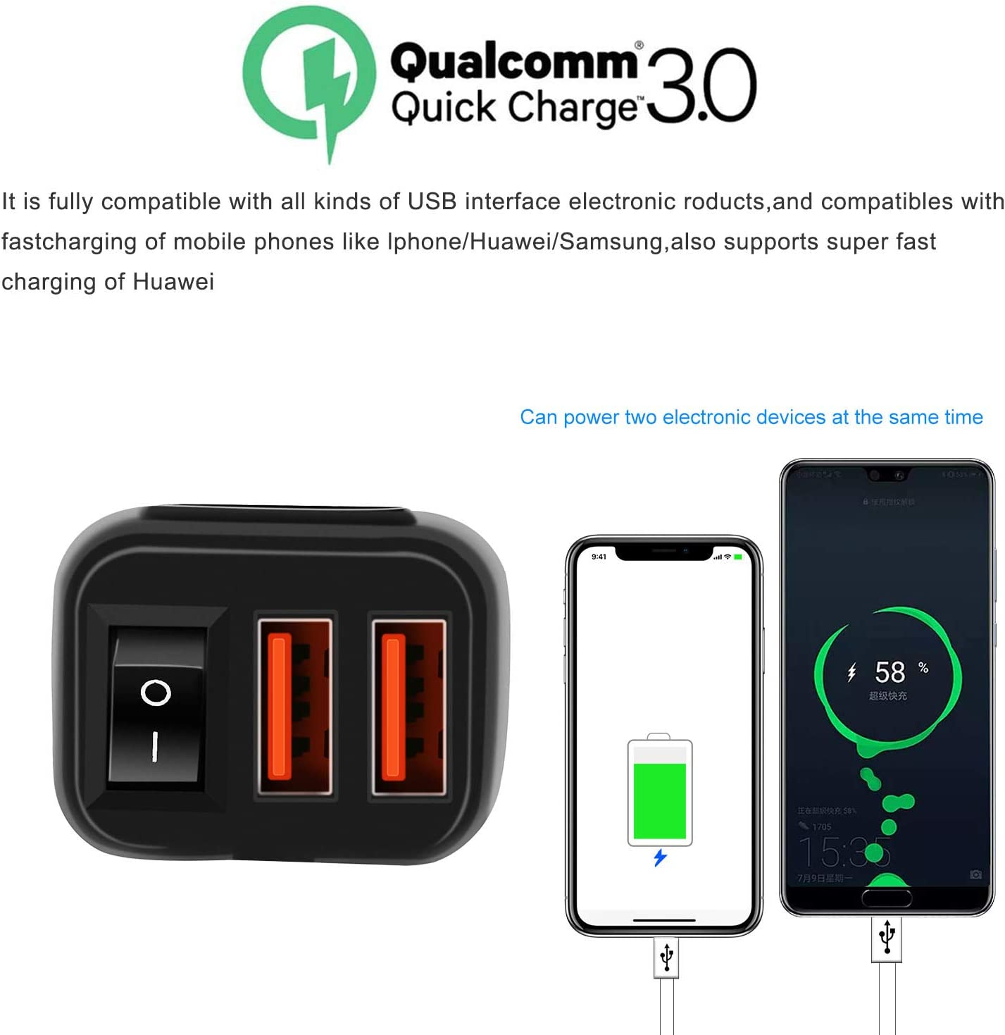QC 3.0 Quick Charge 12V USB Socket, Motorcycle USB Charger with 6-30V LED Voltmeter, Waterproof Motorbike Phone Charger for Motorbike/Car/Boat/Campervan/Caravan image number 2