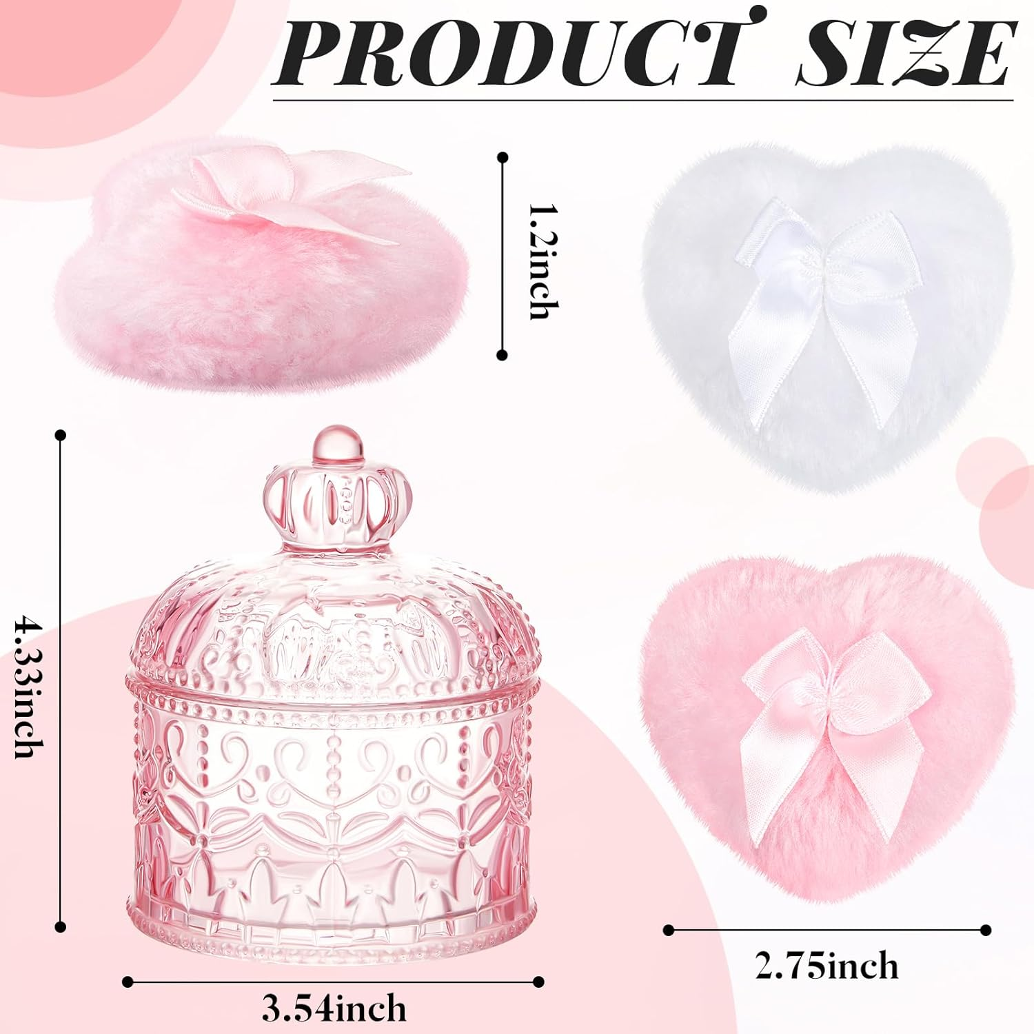 Tioncy 3 Pcs Large Body Powder Puff and Container Powder Container with Puff Powder Puff Crystal Container Soft Washable Reusable Velour Face Body Glitter Powder Puff Wet Dry Makeup(Pink, Crown) image number 4