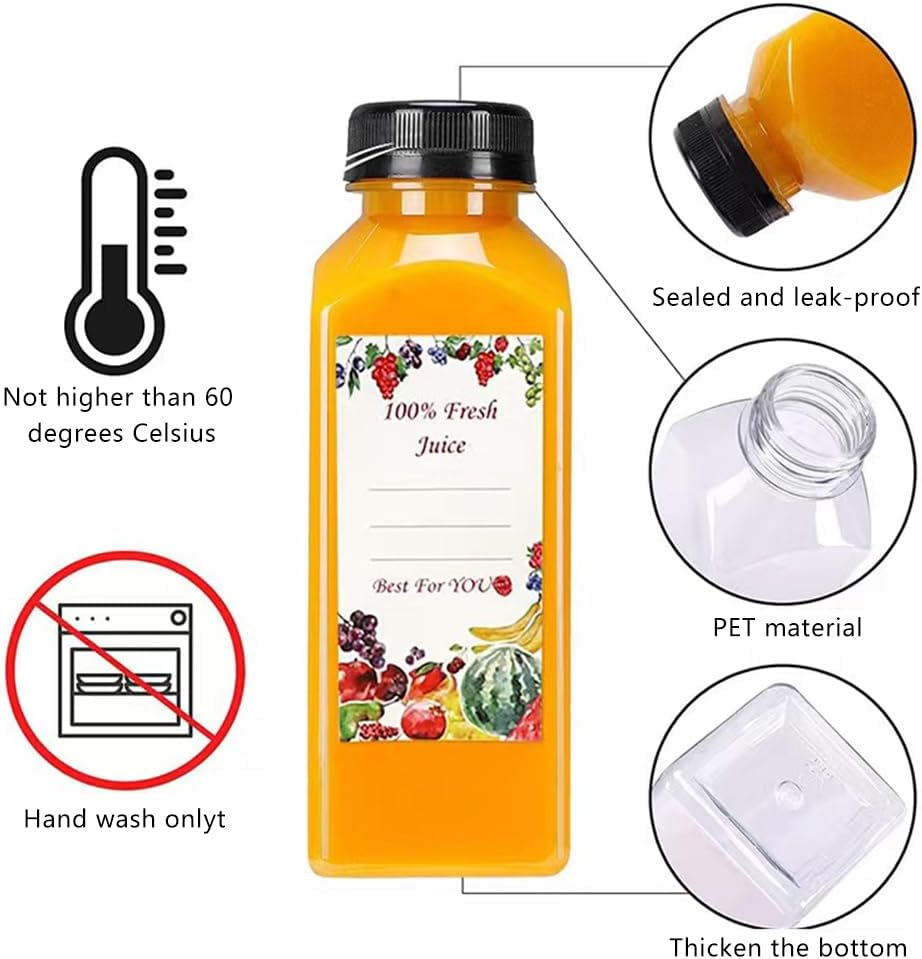 12Pcs Juice Bottles with Caps,350 ML Plastic Clear Reusable Water Bottle, Empty Juice Bottles for Juicing, Smoothie, Drinking and Other Beverages,Each Set Also Comes with a Brush, Funnel and Stickers image number 4