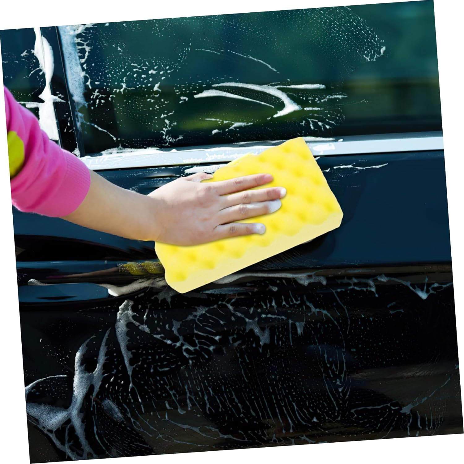 Cabilock Car Cleaning Sponge Scrubber Block, Yellow Honeycomb Wave Pattern, Multipurpose Car Wash Sponge for Exterior Care and Detailing, Sturdy Automotive Cleaning Tool for Scratch-Free Polishing