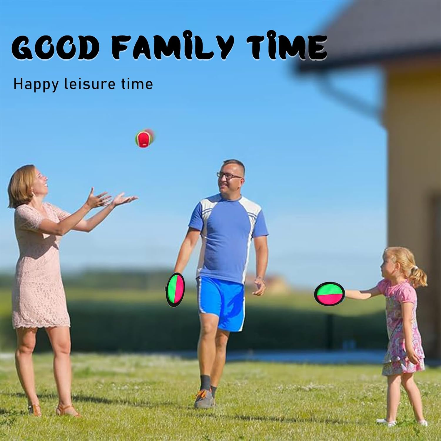 Woruykot Velcro Ball Pool Game, Outdoor Toy, Beach Toys, Outdoor Throwing Game, Velcro Ball Set with 4 Velcro Ball Paddles and 2 Velcro Balls, Ball Games for Outdoor Garden (Red)