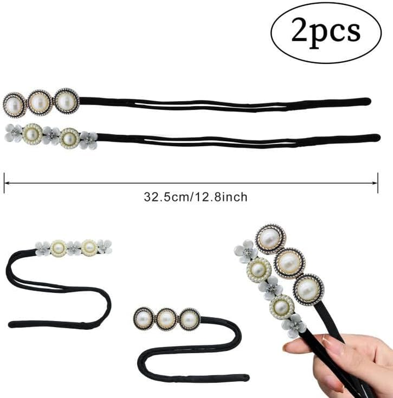 Andiker Bun Maker, Pack of 2 Hair Bun Maker, Flexible Hair Bun Shaper with Beads, Magic Hair Bun Maker with Built-In Metal Band for Women DIY Hair Styling (A)
