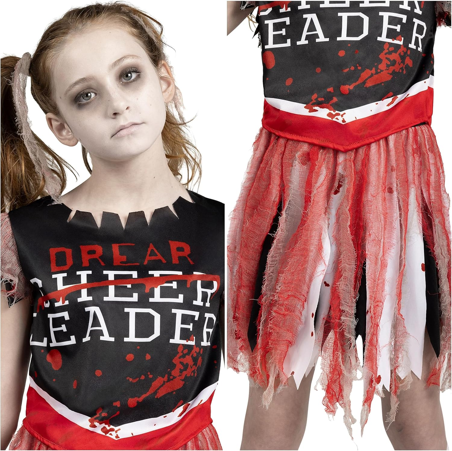 Spooktacular Creations Zombie Halloween Cheerleader Costume, Girls Scary Cheerleading Outfit for Halloween Role Play Parties image number 6
