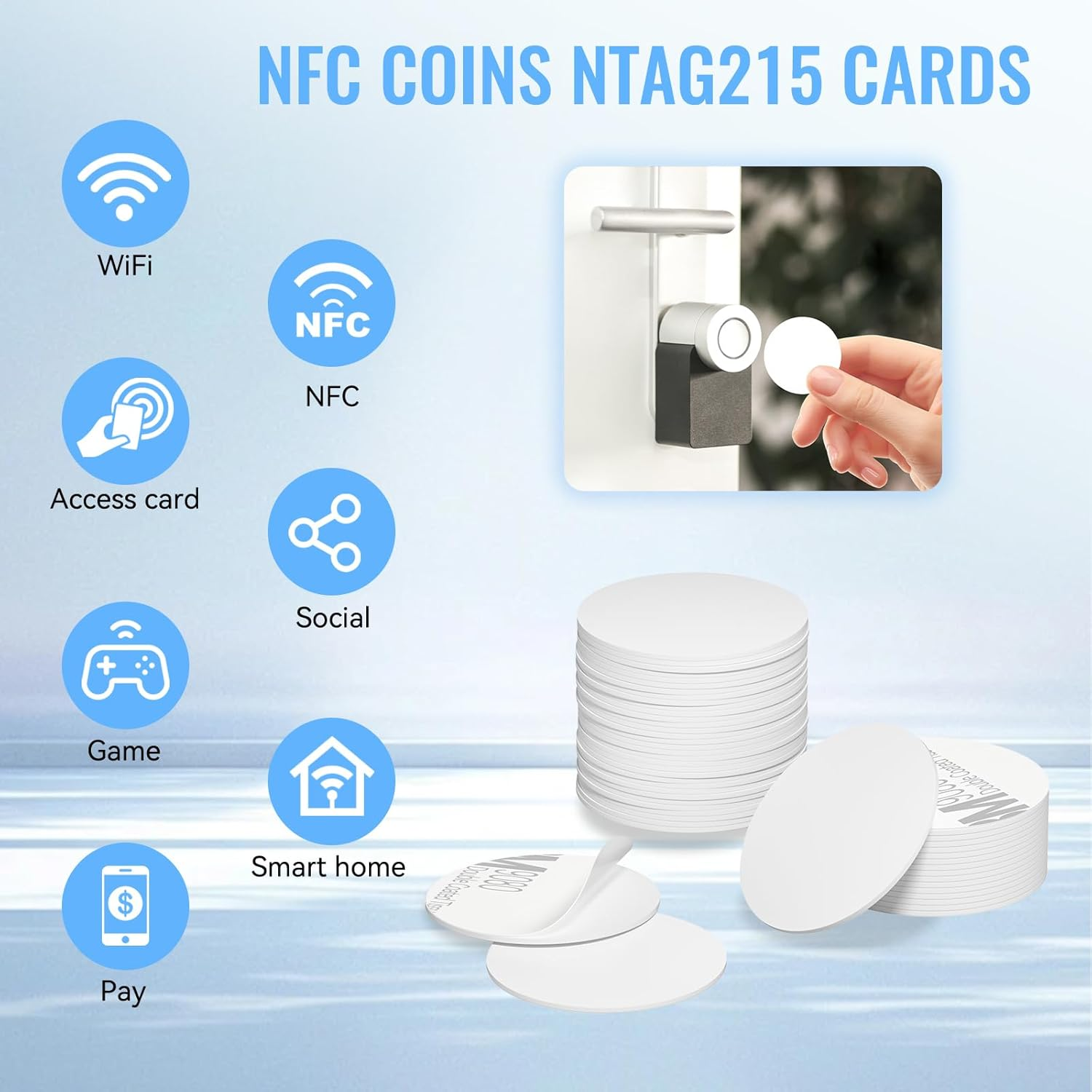30 Pcs NFC Tags Stickers Ntag215 Blank NFC Coin Cards Rewritable NFC Stickers round with Adhesive Back, Compatible with Android Iphone and NFC Enabled Devices image number 6