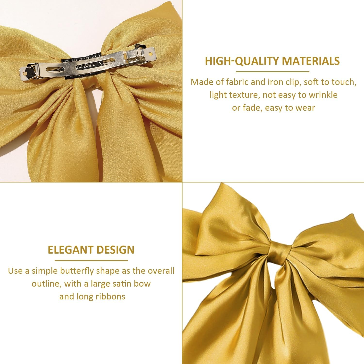 1 Piece Long Streamer Hair Pin with 1 Piece Hair Ring and 2 Hair Pins with Ribbon Hair Accessories with Bow Plain French Hairpin Simple and Versatile Hair Pin (Yellow) image number 5