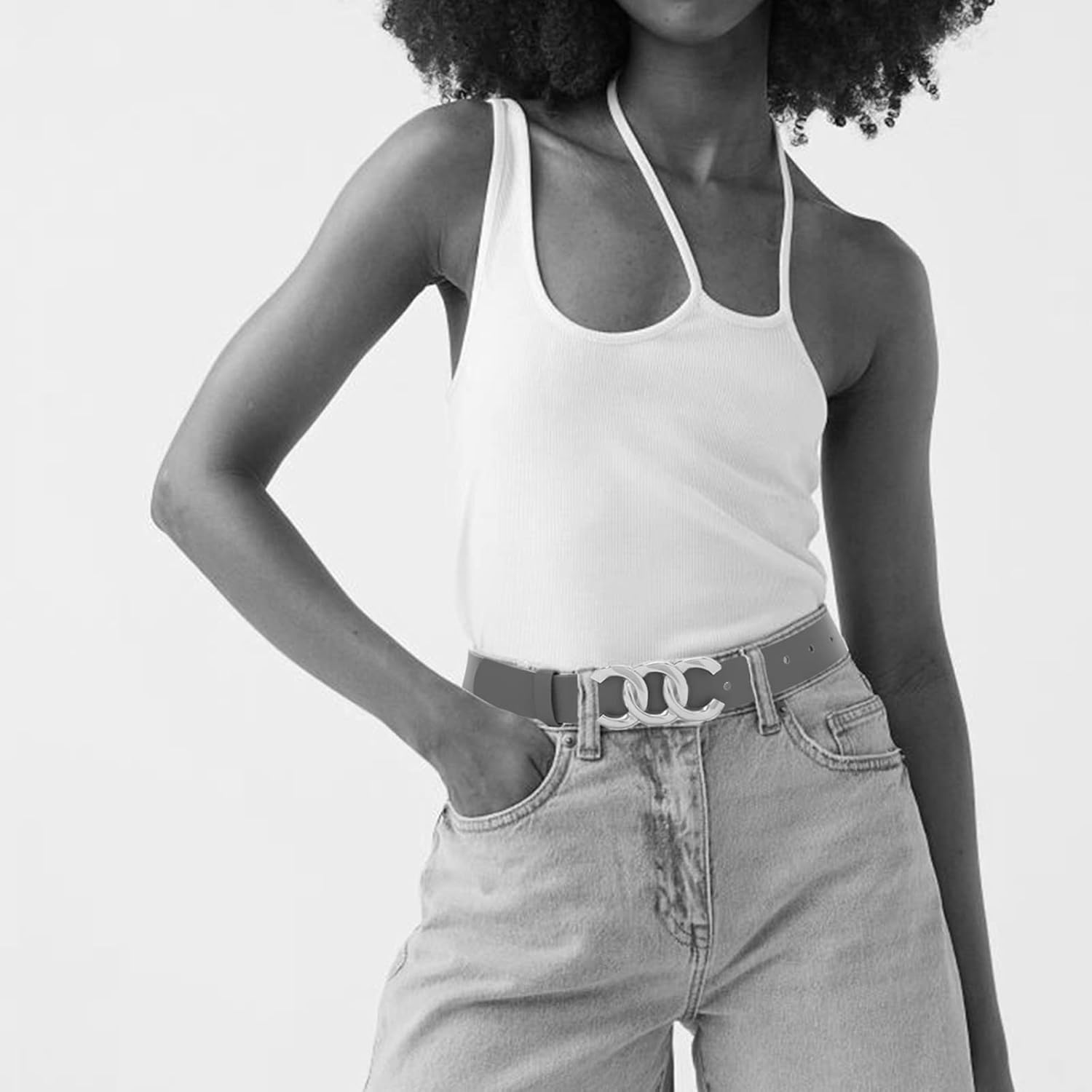 Pettata Women Belt for Jeans Dress Cinch Waist Belt for Ladies Faux Leather Belt with Gold Buckle image number 1