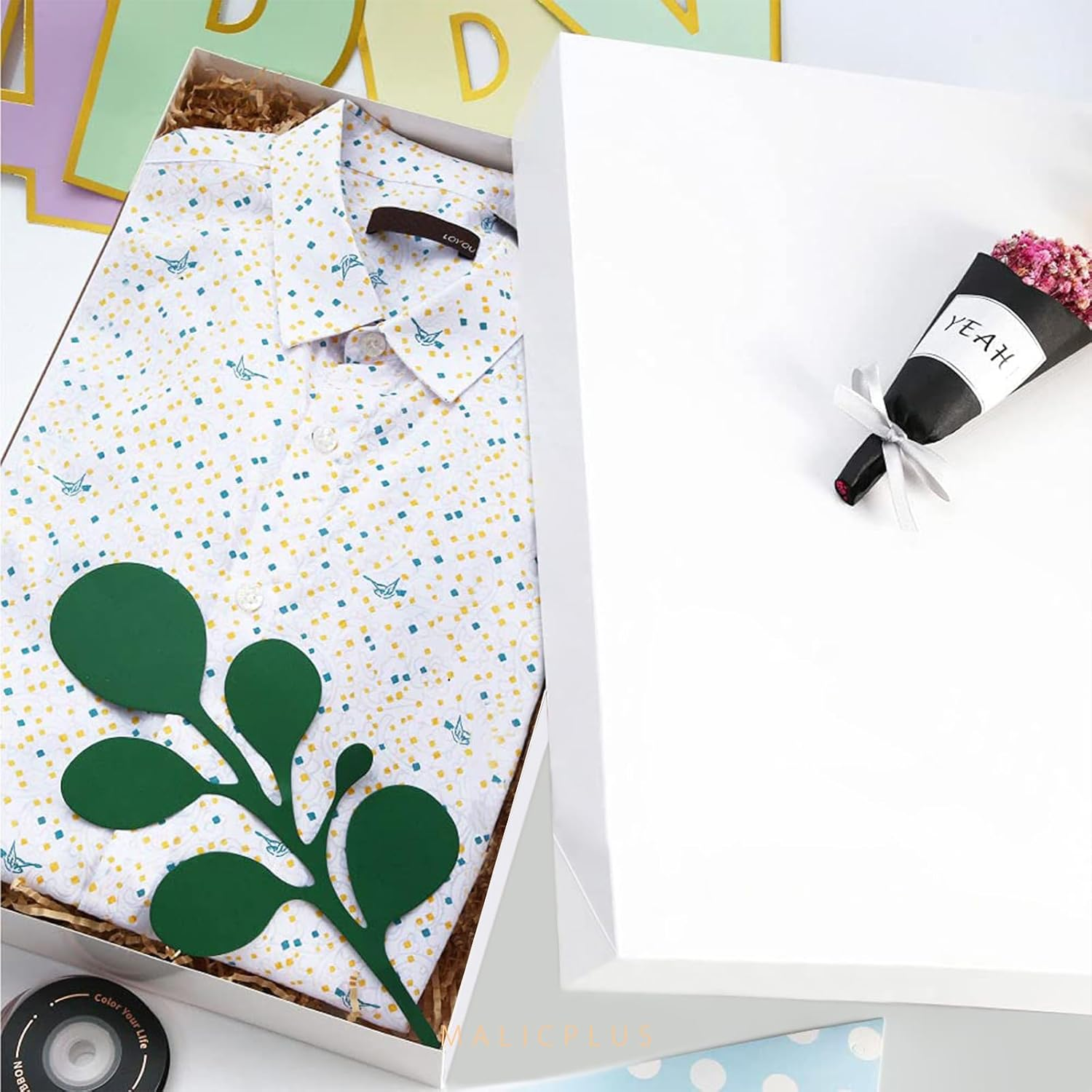 6 Shirt Gift Boxes with Lids - 43X27.9X6.35 CM, White, Grain Texture image number 3