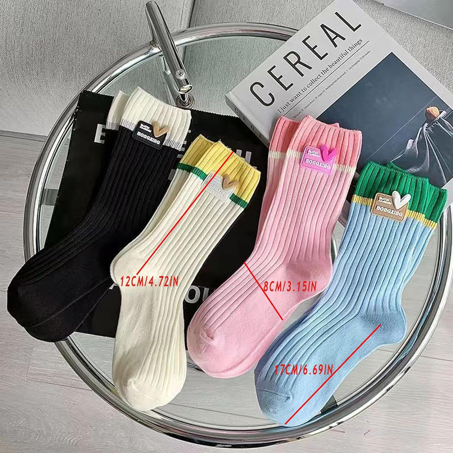 AWOCAN 4PCS Woman Socks Comfortable Casual Cotton Color Lightweight Breathable Crew Socks for Valentine'S Day/Party image number 2