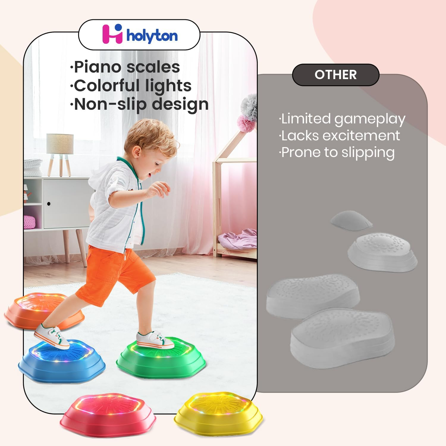 Holyton Music Light up Stepping Stones for Kids,5 Pcs Sensory Toys Balance Board,Encourage Toddler Balance Stones,Toddler Toys for Ages 3 4 5 6 Years Old,Indoor & Outdoor Play image number 5