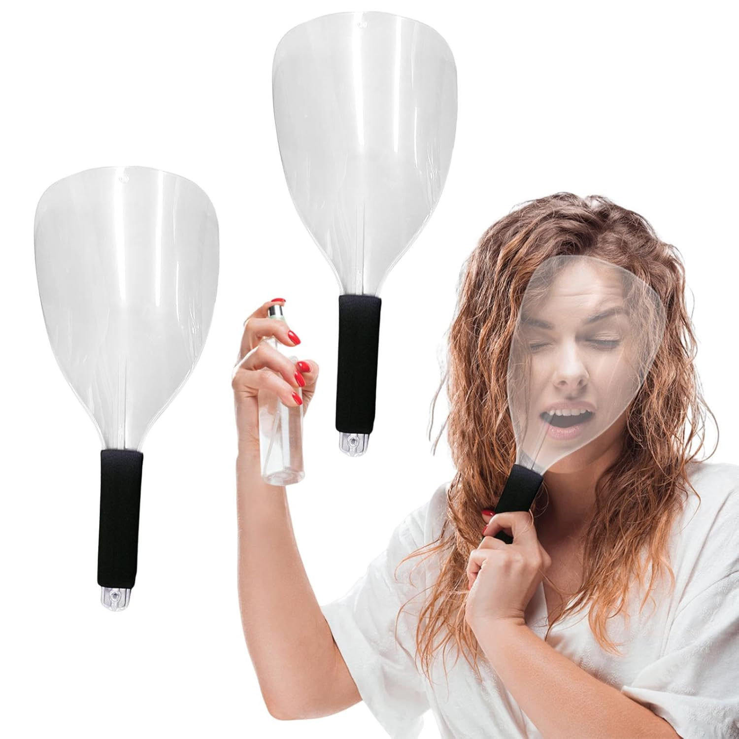 3Pcs Face Shield for Hairspray,Plastic Pro Barber Faces Shield,Handheld Hairspray Face Shields,Reusable Faces Protective Cover for Hairdressing Hair Stylist Cutting Dust Makeup Protector (Color:Clear) image number 4