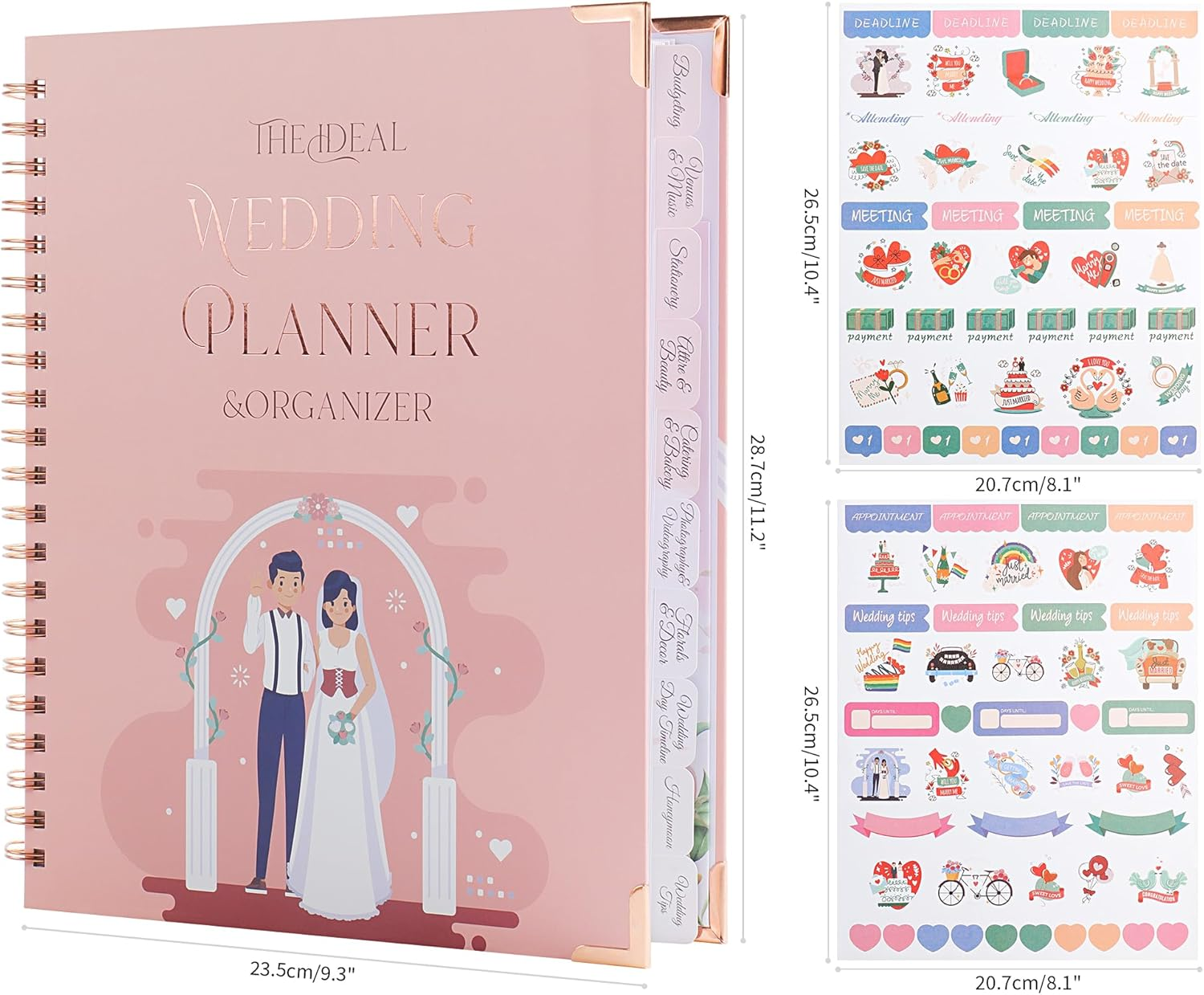 JUNART Beautiful Wedding Planner and Organizer, 11.2"&times;9.3" Detailed Pink Wedding Planner with Stickers, Engagement Gifts for Newly Engaged Couples, Bride and Groom image number 3