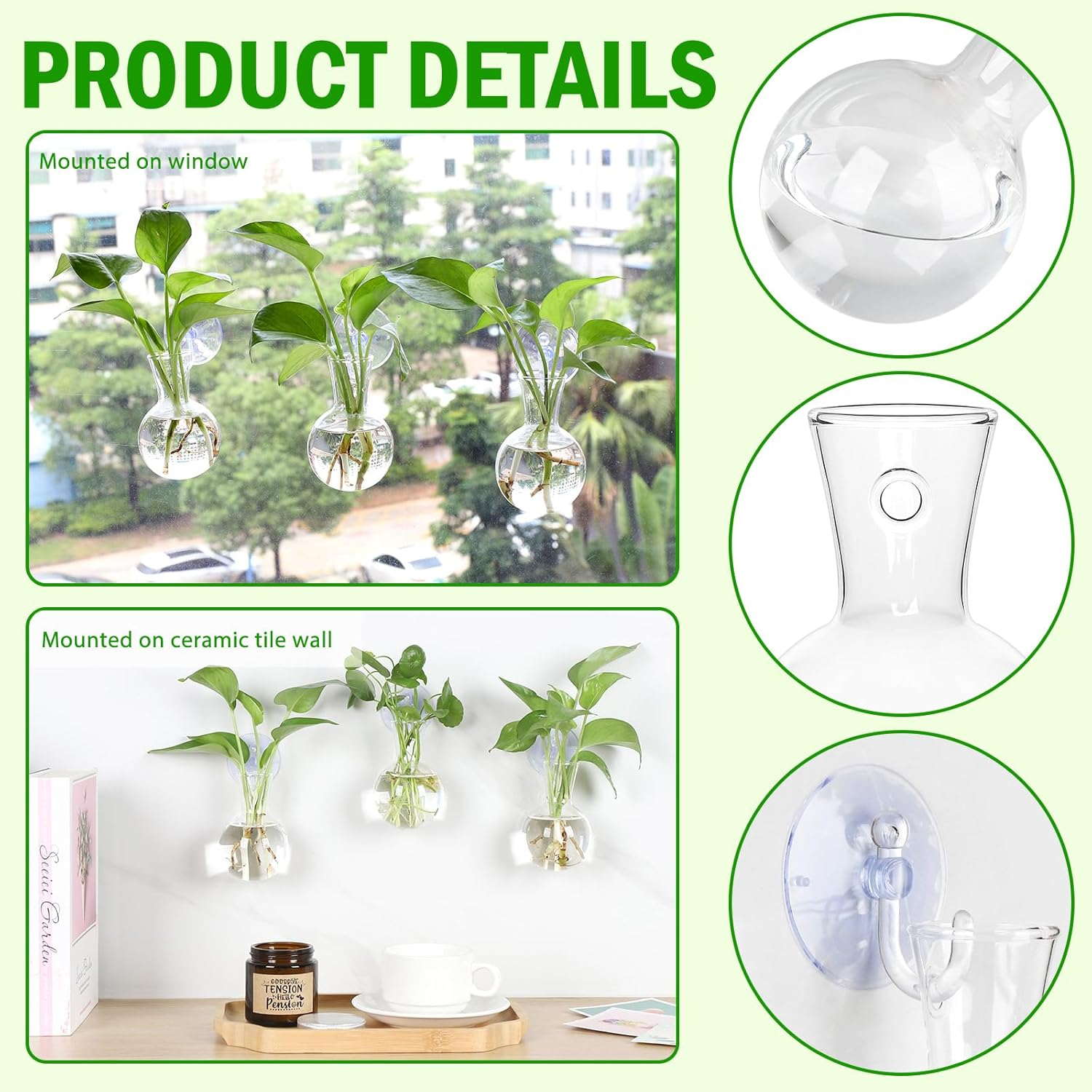 Bunmery 4 Pcs Window Propagation Stations, Easy to Install Plant Propagation Bulbs with Suckion Cups, No Nails Wall Hanging Planter Propagation Station, Glass Plant Terrarium Vase image number 5