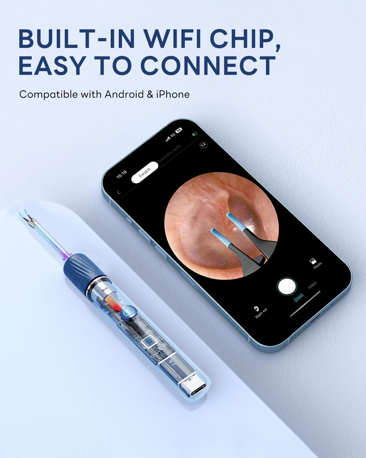 MEKK Ear Wax Removal Tool S8 with 12 MP Camera, Stainless Steel Tweezers, 8 Ear Spoons, Wireless Otoscope Ear Cleaner for Ios & Android image number 6