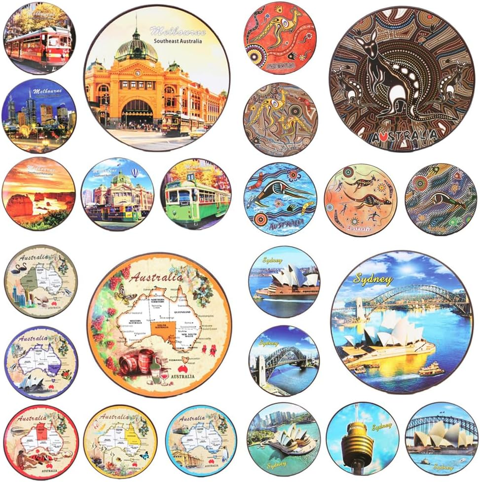 FIL 6X Australian Souvenir Cork Back Coaster Drink Cup Pad round Australia Gift [Design: Melbourne] - Design: Sydney image number 1