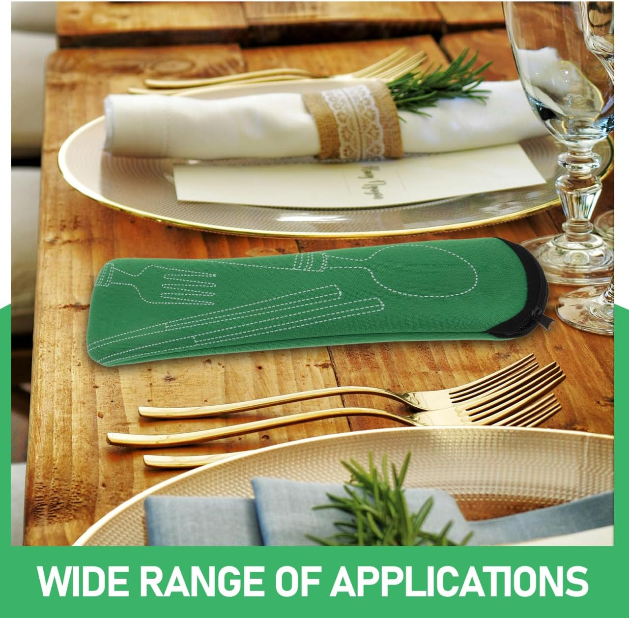 Garneck 4Pcs Portable Cutlery Storage Pouch: Multi-Function Flatware Utensil Bag for Outdoor Travel Camping Dinnerware Carrying Case for Fork Spoon Knife Chopsticks