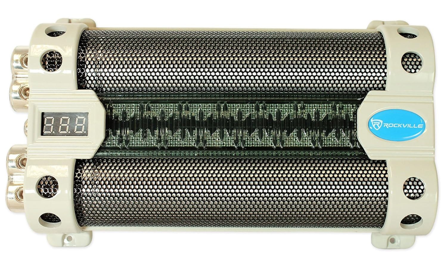 Rockville RFC50F V2 50 Farad Car Audio Capacitor, 3-Digit Super Bright Blue LED Voltage Display, Polarity Alerts, Heavy-Duty Terminals, for Car Audio Systems