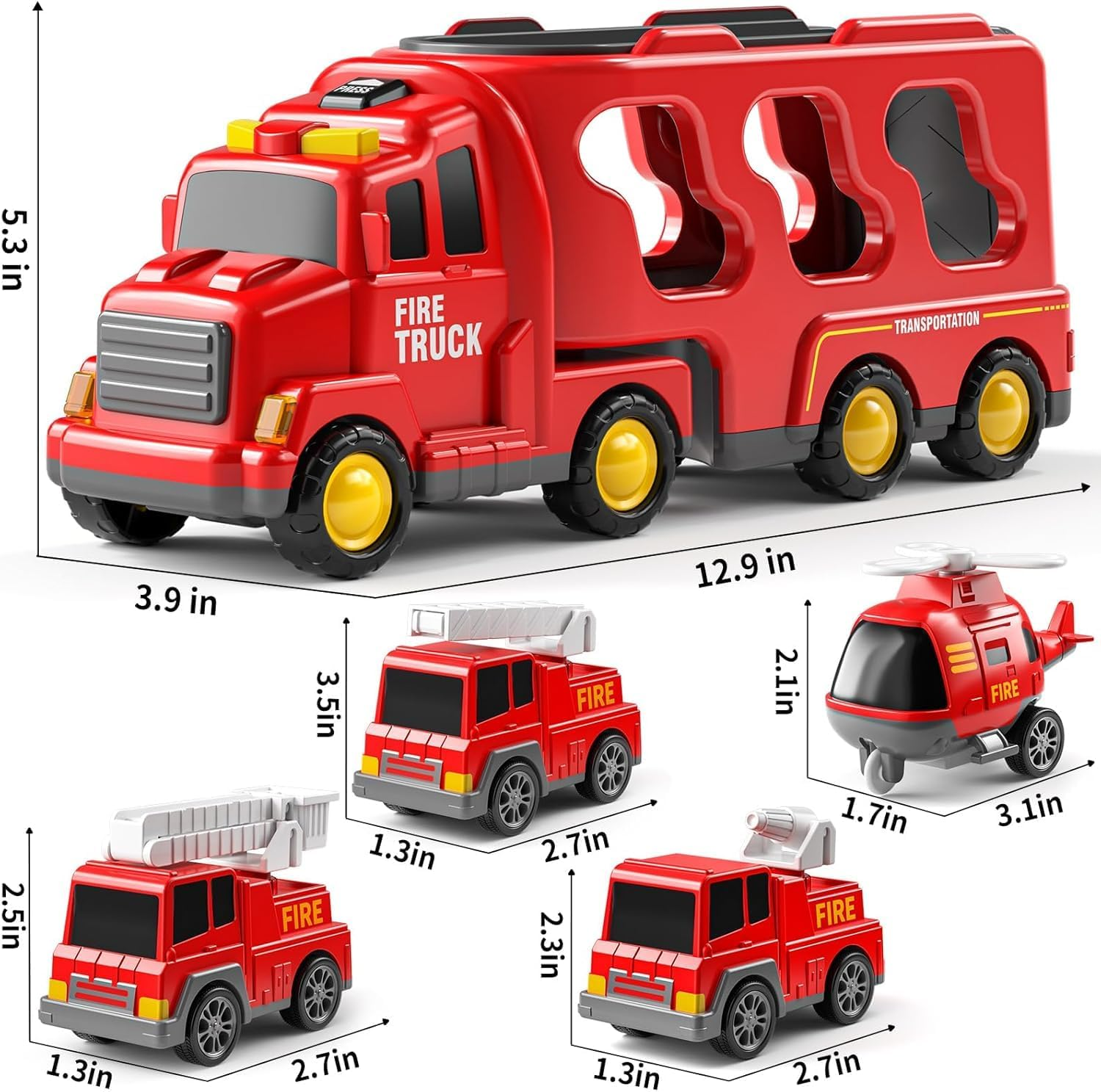JUKUDAHU 5-In-1 Fire Trucks Car Toys for Kids 2 3 4 5 6 7 Years Old - Transport Vehicle Carrier Truck for Toddlers 3-5 Year Old, Boy Trucks Play Sets, Kids Gifts Toys for Boys Girls Aged 4-6 5-7 image number 2