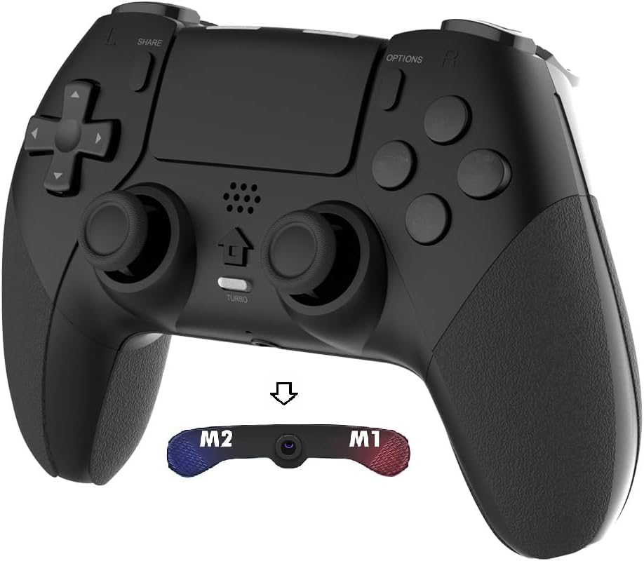 Pro Controller Compatible with PS4/PS4 Pro/Ps4Slim - Wireless Controller with Built-In Speakers/Precise Joysticks/Turbo/Advanced Buttons Programming, and 800Mah Rechargeable Battery (Black Blue) (Black)