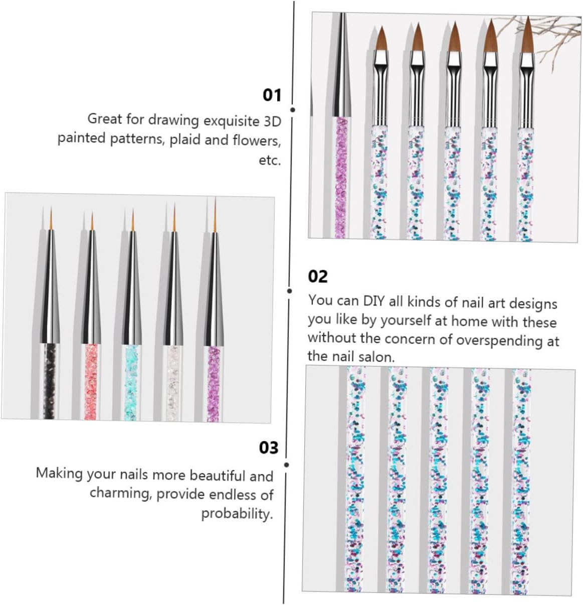 Healvian 10Pcs Dual-Ended Nail Art Liner Brush Dotting Pen for Manicure and Nail Designs for Home and Salon Use Ergonomic Handles and Strong Bristles image number 1