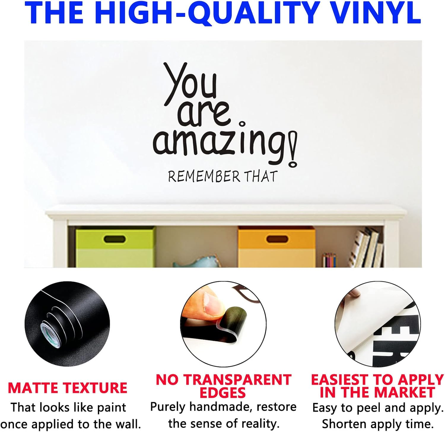 Wall Decals for Kids, Inspirational Wall Stickers, (Easy to Apply), Living Room Bedroom Gym Office School Classroom Nursery Playroom, Quotes Motivational Boys Girls Toddlers Teen Men Women, Teamwork Yoga Dance Garage Positive Home Vinyl Decor Art Family Sayings Words Signs, You Are Amazing 24"X20" image number 1