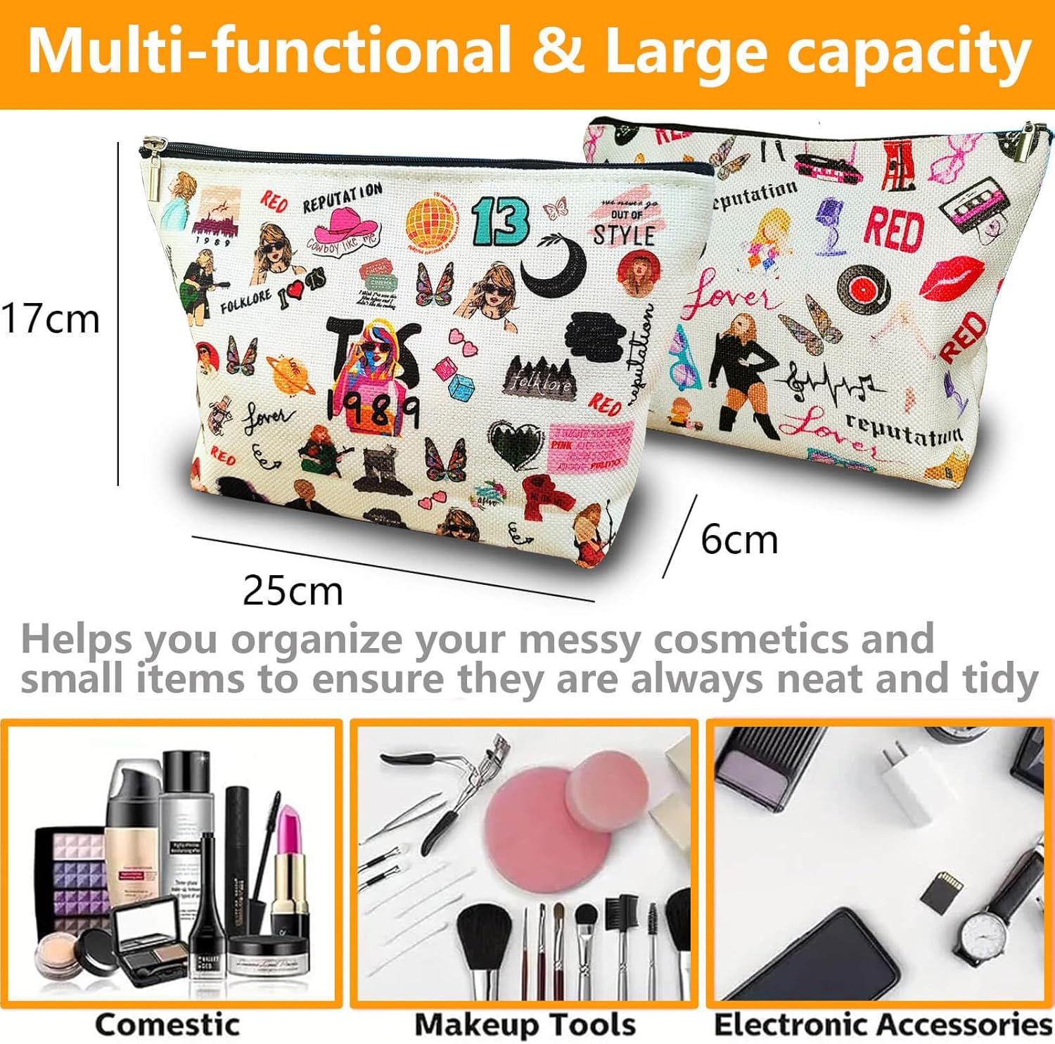 T-A-Y-L-O-R Swift Tour Gift, 2 Music Lover Makeup Bags, 2 Layers, Durable & Waterproof, T-A-Y-L-O-R Swift Version Gift Album Name Cosmetic Bag/Pencil Case Taylor Swift Merch for Fans-0102 image number 1