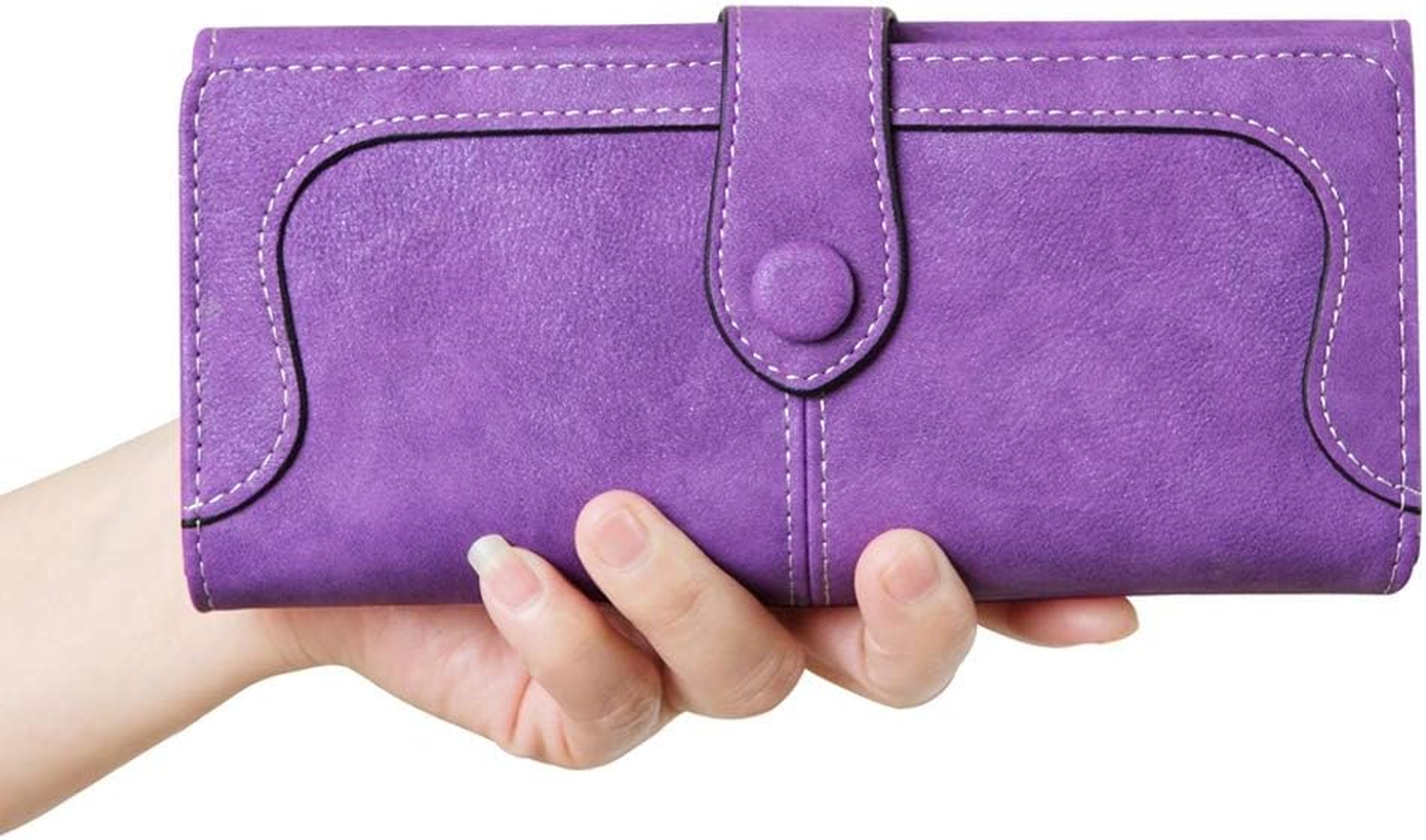 Women'S Vegan Leather 17 Card Slots Card Holder Long Big Bifold Wallet - Light Blue image number 2