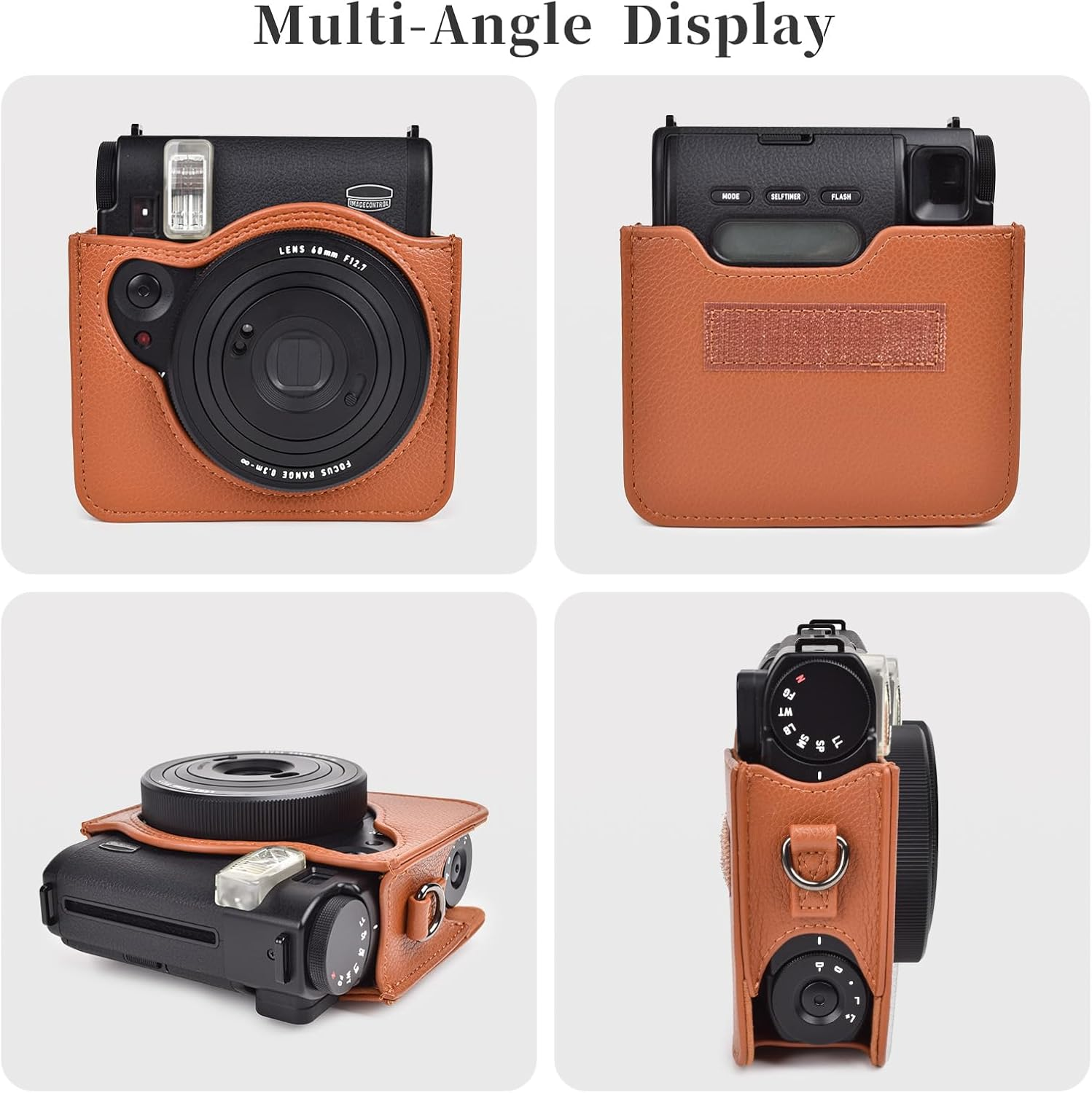 Rieibi Camera Case for Instax Mini 99 - PU Leather Protective Case for Fujifilm Instax Mini 99 Instant Camera - Removable Case with Shoulder Strap Velcro Fastener - Brown - Grey image number 6