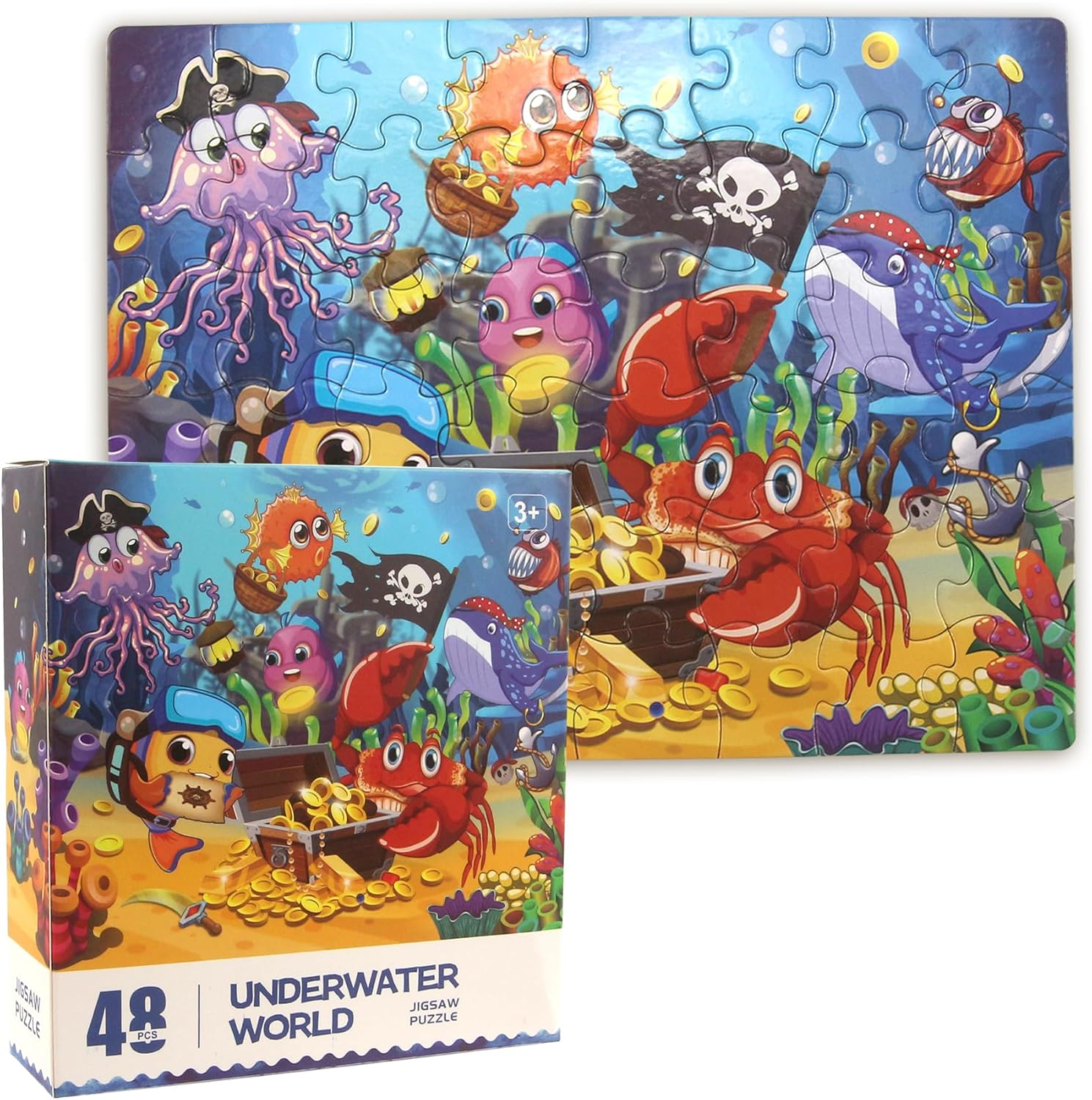 TORMEN Puzzles for Kid Ages 4-6,48Pcs Colored Paper Jigsaw Puzzle Durability Educational Perfect for Family Game Classroom Fun (Ocean Kingdom) image number 1