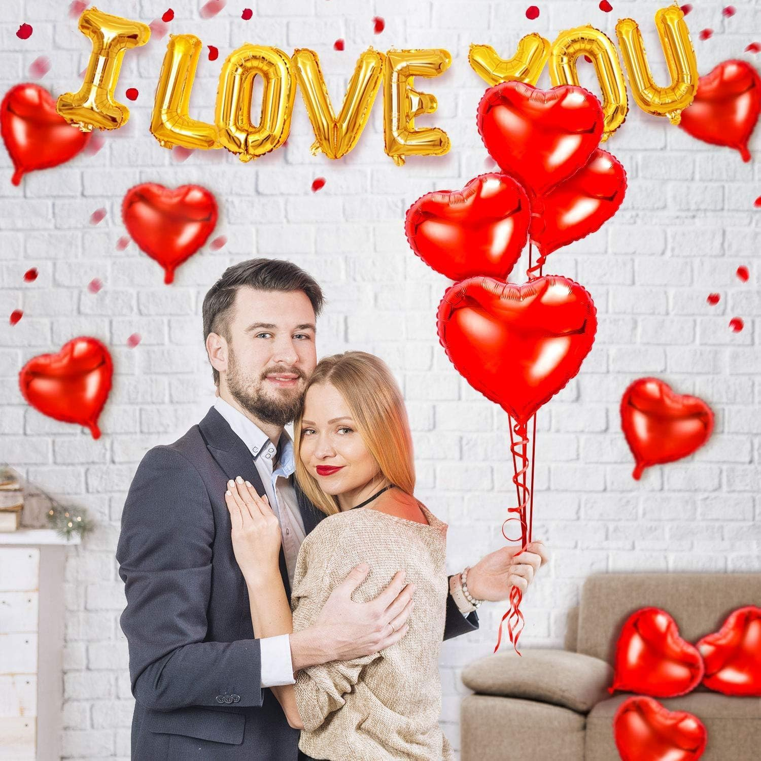 Yamibobo I Love You Balloons and Heart Balloons Kit with 1000 Pcs Dark Red Silk Rose Petals Wedding Flower Decoration Love Bear Red Heart Balloons for Valentine Day Party Decorations image number 3