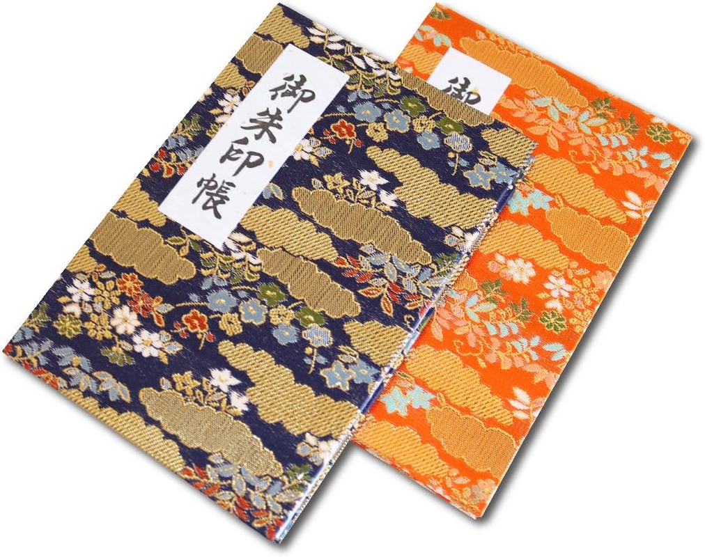 [HOTOKUDO] 'Goshuin-Cho' Japanese Pilgrimage Stamp(Note) Book with Protective Cover. (Bellows Type Navy. 40 Pages Brocade. H: 6.42 W: 4.41 (Import Japan))