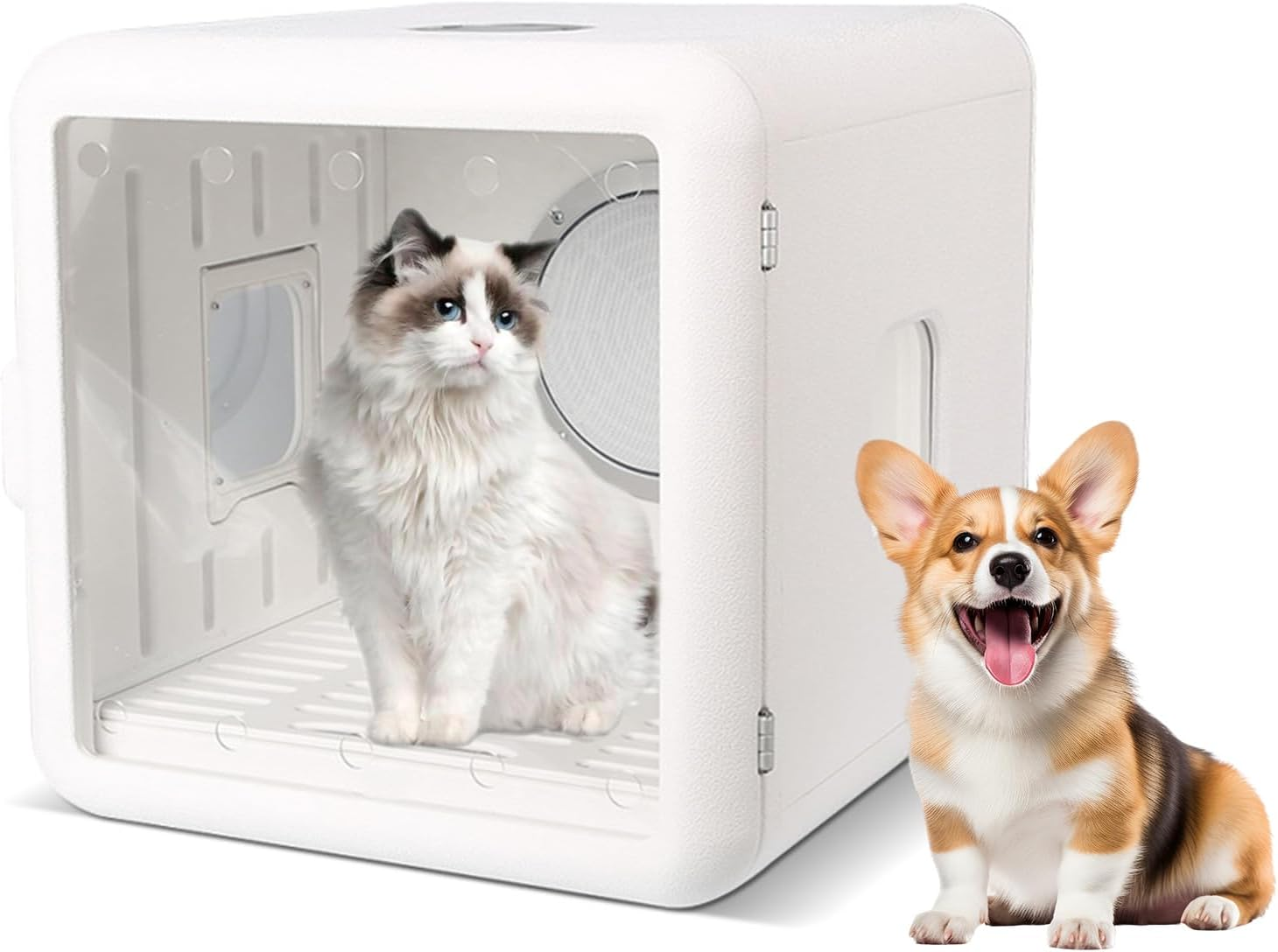 Peiqi Automatic Pet Dryer Box,55L Portable Drying Station for Cats and Small Dogs Ultra-Quiet Hair Grooming Machine,Smart Temperature Control, 360&deg; Rapid Drying&zwnj;, UV Sterilization(55L Circle)