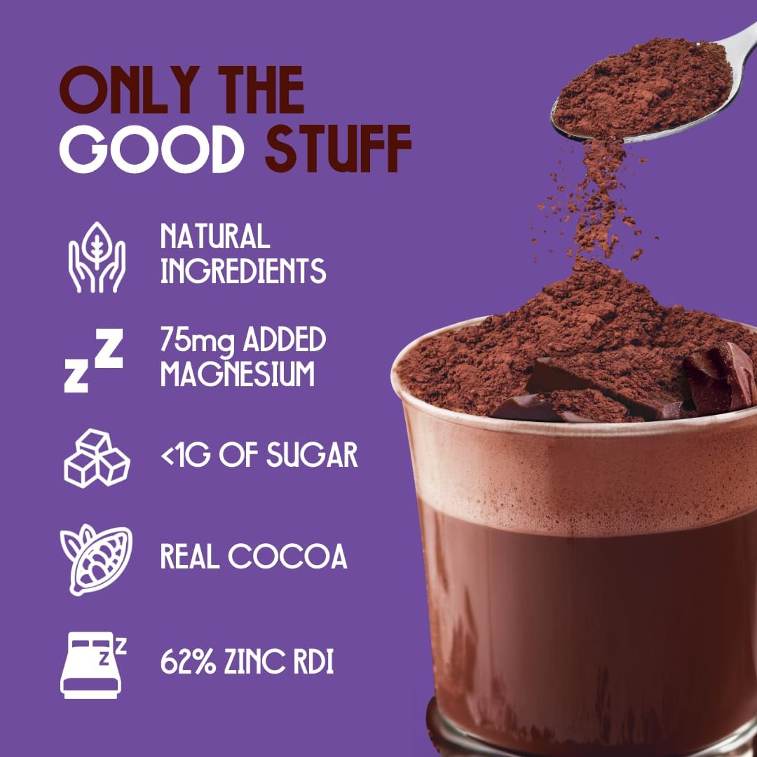Peak Unwind Hot Chocolate Powder with Magnesium, Natural Sleep Aid - Sugar Free Dark Chocolate - Chamomile & Sleep Hot Powder, Keto-Friendly, Dairy-Free - 30 Servings image number 3