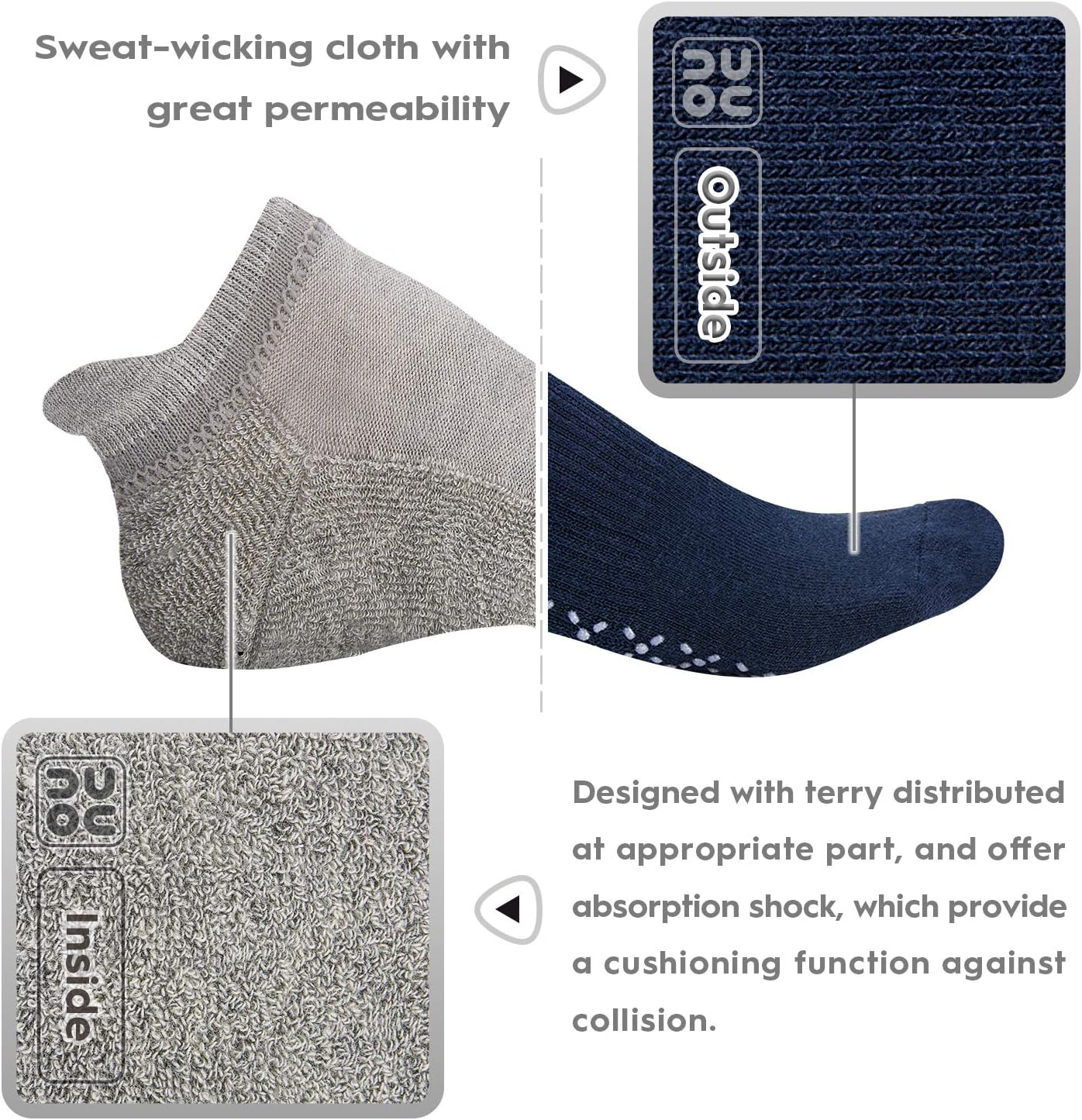 Unenow Unisex Non Slip Grip Socks with Cushion for Yoga, Pilates, Barre, Home & Hospital image number 5