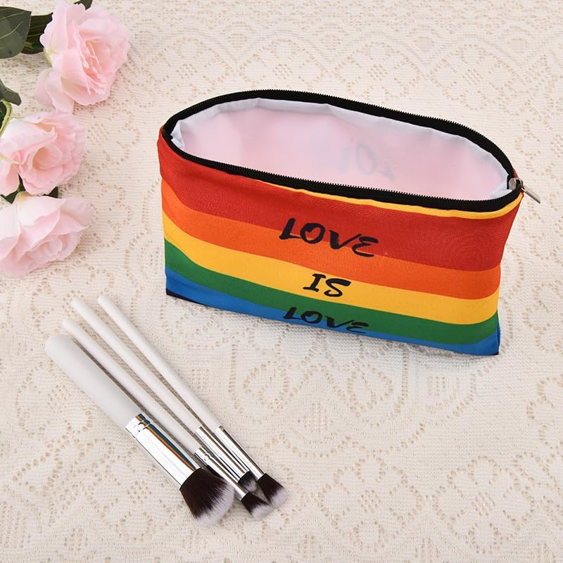 Rainbow Pride Makeup Bag for Women Men LGBQT Colorful Canvas Cosmetic Bag for Couple Friend Gay Anniversary Birthday Gifts for Boyfriend Girlfriend Sister Brother Colorful Pride Gift Bags image number 3