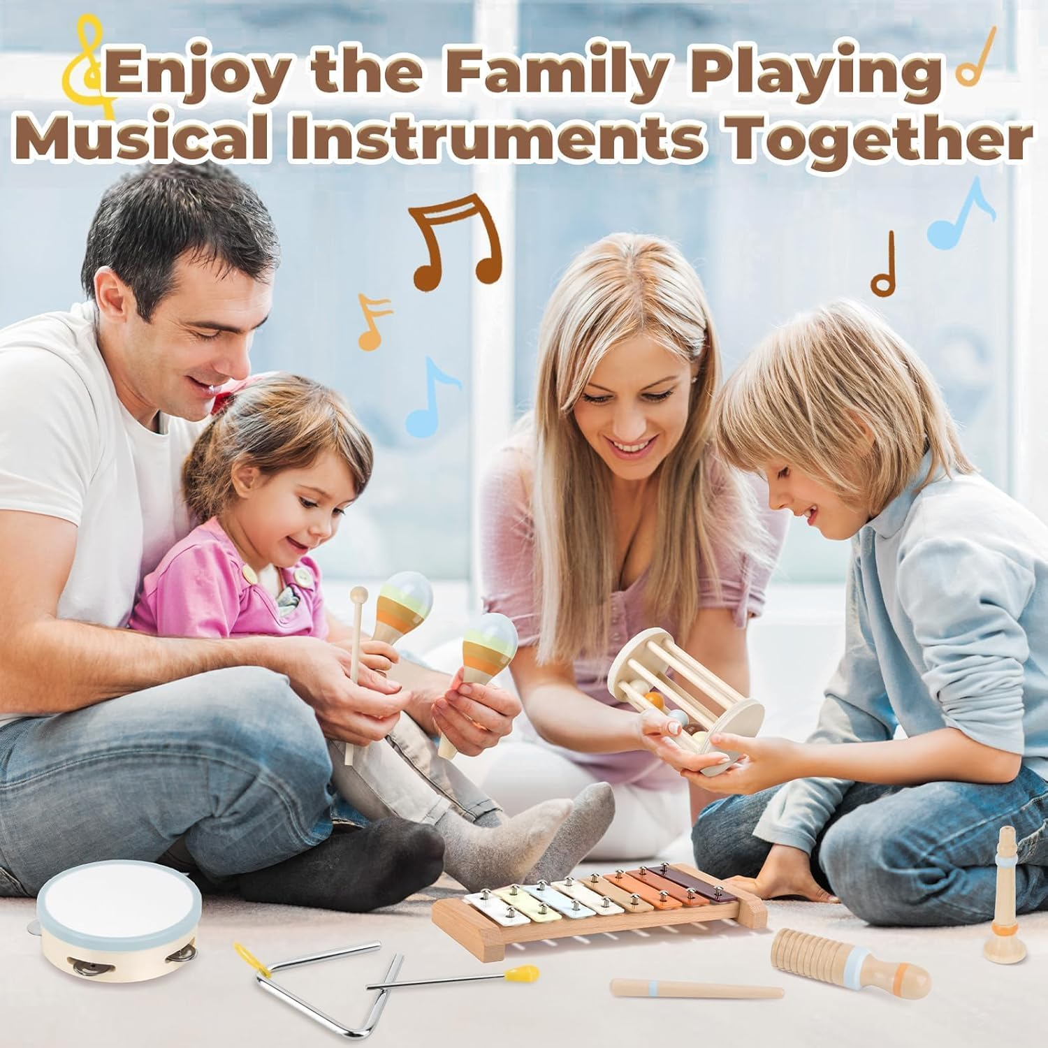 Kids Wooden Percussion Instruments Toy Set,7 in 1 Toddlers Montessori Musical Toys Music Enlightenment Percussion Toys Preschool Educational Music Toys for Boys Girls image number 6