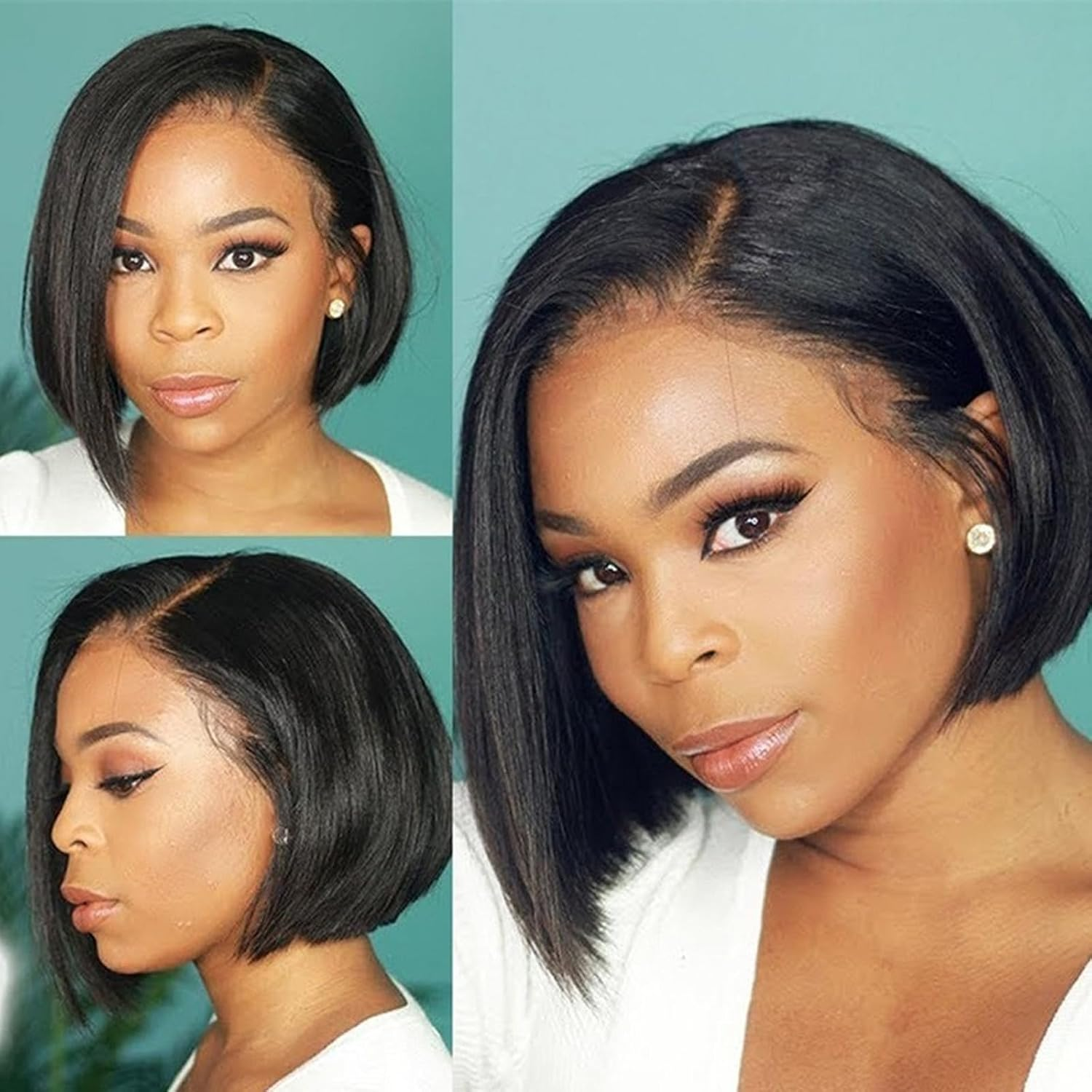 Bob Wig Wig, Women'S Short Bob Wig, Straight Short Wigs, 12 Inch Short Wigs with Side Parting Fringe, High Temperature Silk Wig, for Daily Wear by Women image number 6