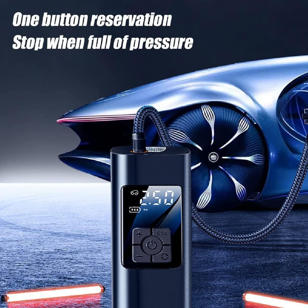 Electric Bike Pump Portable Air Compressor Tyre Inflator USB Recharge 6000Mah Tyre Air Pump with Digital LCD Screen for Cars, Motorcycle, Bicycles, Balls (Grey-Czcq-101) - Grey-Czcq-101 image number 3