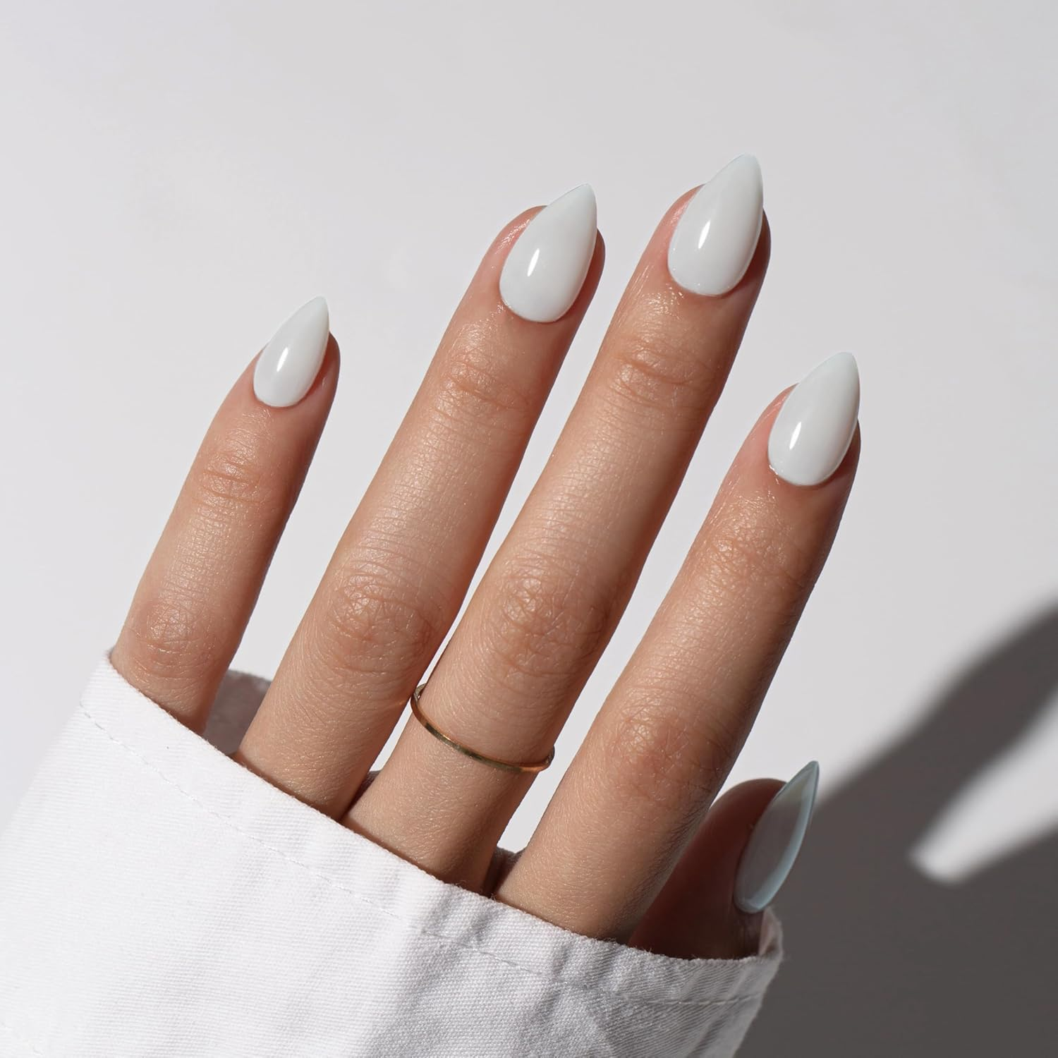 Kqueenest White Press on Nails Short Almond, Short False Nails with Glue, Solid Milky White Fake Nails Press Ons Stiletto, Glossy Opaque, Reusable Soft Gel Stick on Nail for Women, 30 Pcs - Blue image number 6