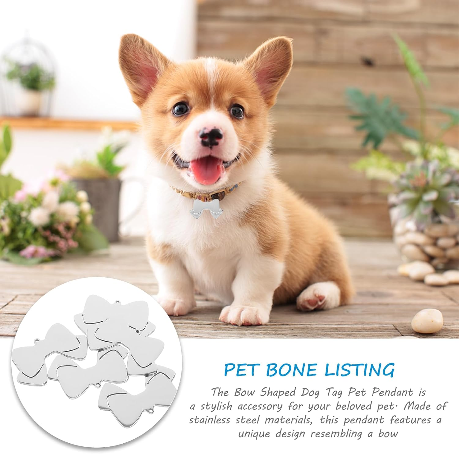 LUOZZY 10Pcs Dog ID Tags Bow Shape Dog Name Tags Puppy Stainless Steel Name Tags Pet Accessories - Silver image number 5
