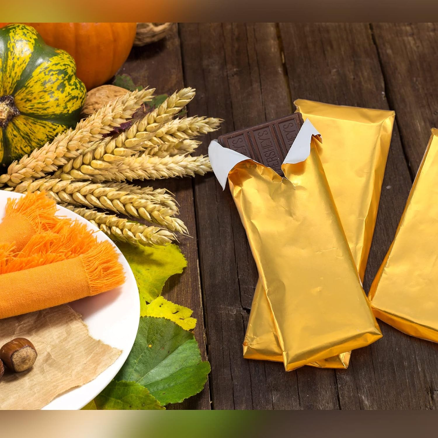 Tanlade 200 Pcs Gold Aluminium Chocolate Candy Wrappers with Thick Paper Backing, 7.5 X 6 Inch, Party, Occasion: Christmas image number 4