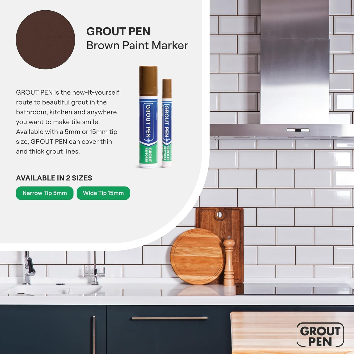 Grout Pen Large Brown - Ideal to Restore the Look of Tile Grout Lines image number 1