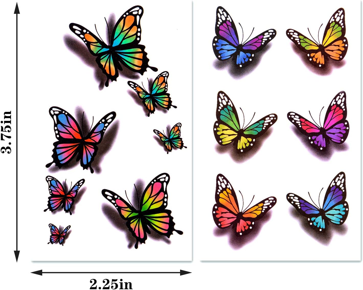 126Pcs Butterfly Tattoo Sticker 3D Temporary Tattoo Decal, Butterfly and Flower Design Removabl Waterproof Decal, Fake Tattoo for Women Girls Kids image number 2