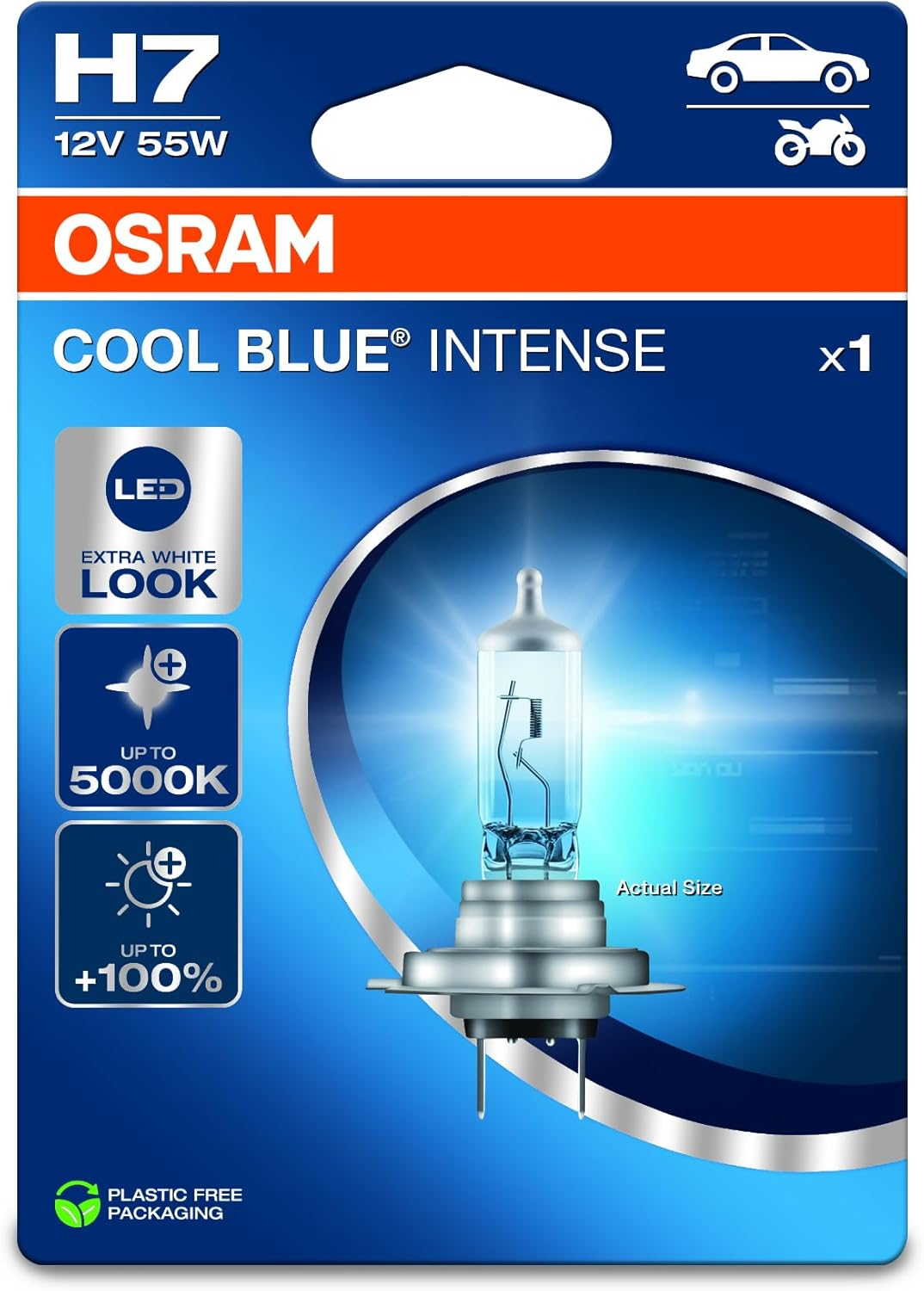 OSRAM Cool Blue&reg; Intense H7, +100% More Brightness, up to 5,000 K, Halogen Headlight Bulb, LED Look, Single Blister (1 Lamp) image number 4