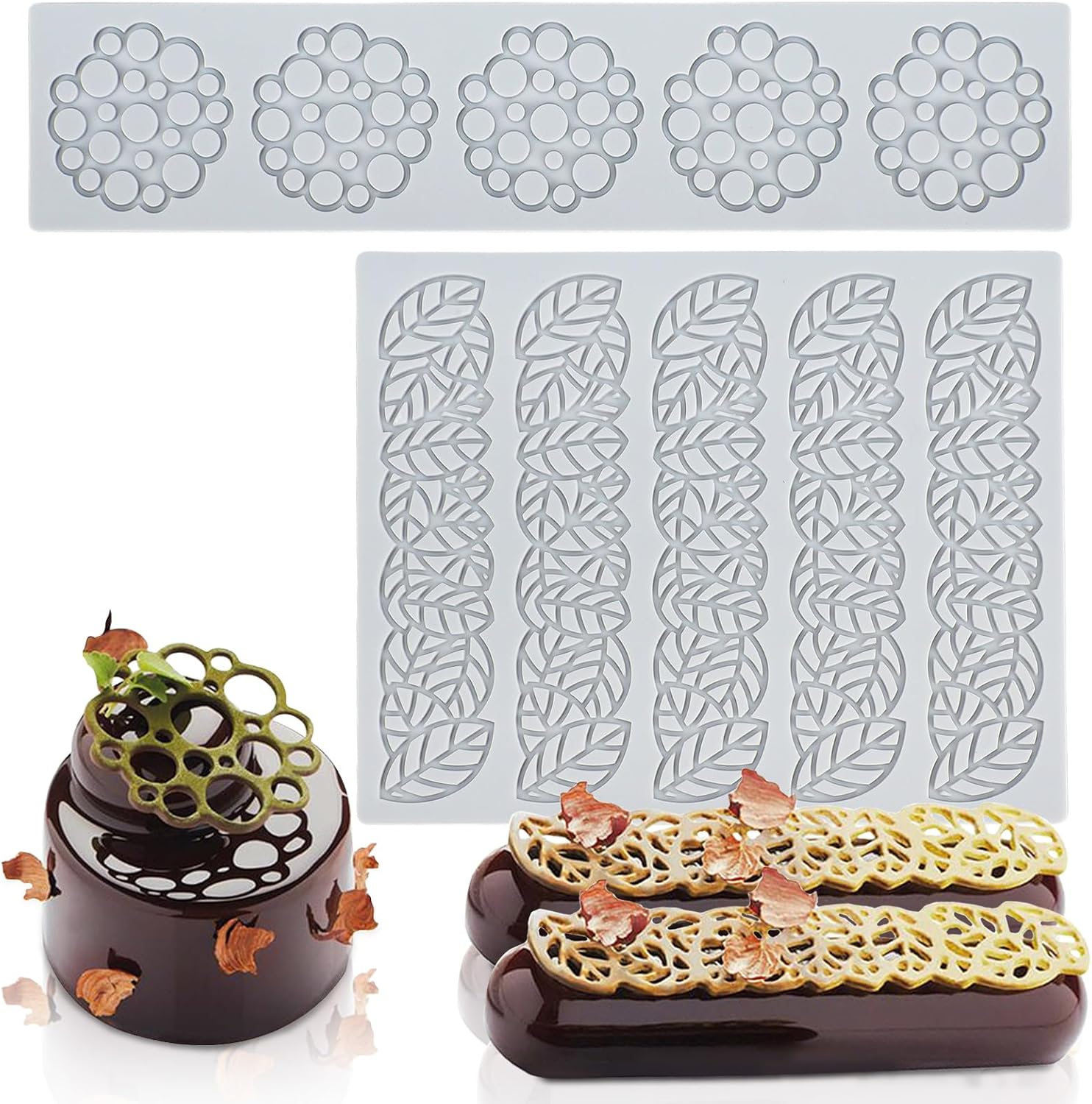 Yapithome Pack of 2 Silicone Lace Mat, Silicone Fondant Lace Mat, Silicone Mould Baking for Baking, Sugar Craft, Cake Decoration, Plate Decoration image number 1